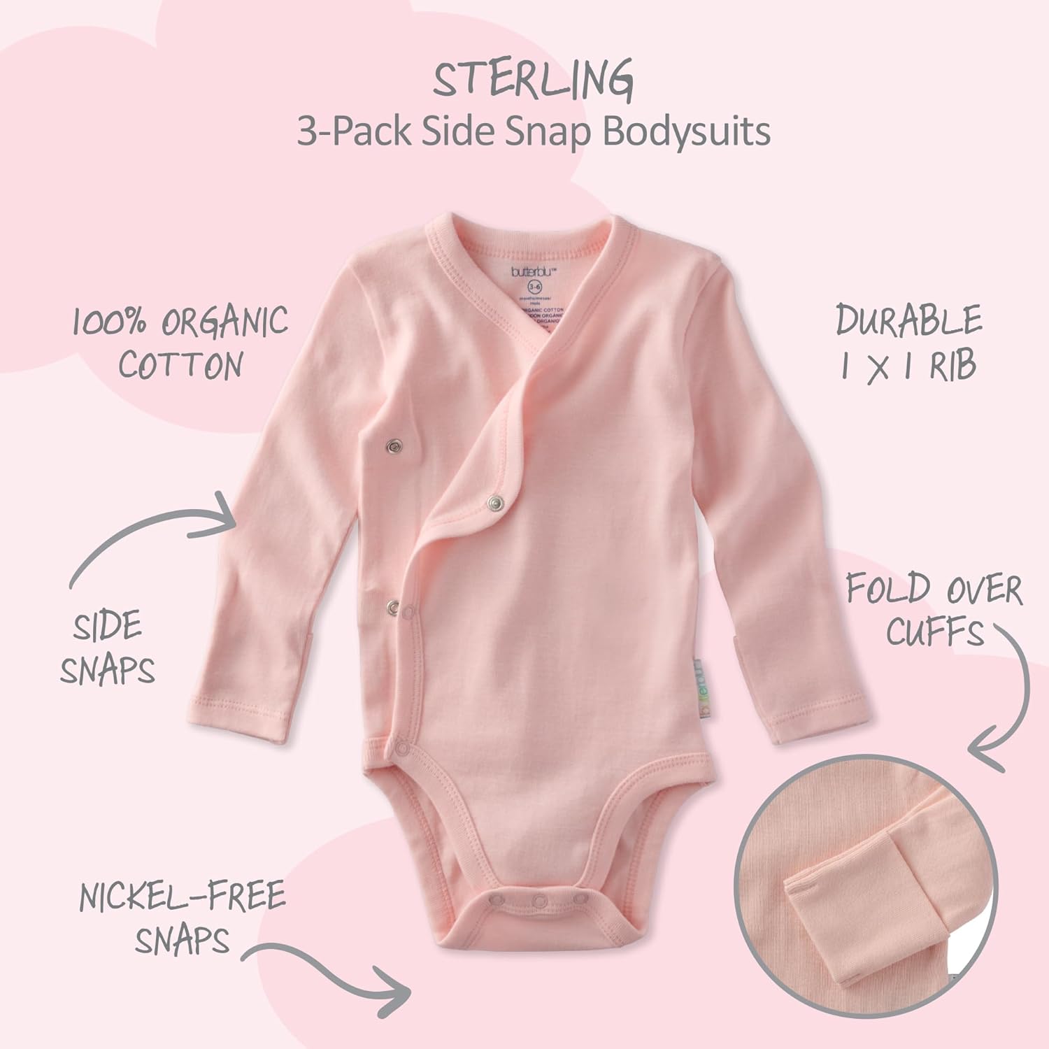 unisex-baby Sterling 3-pack Kimono Bodysuits 100% Organic Cotton Side Snap for Baby Boys & Girls - Image 2