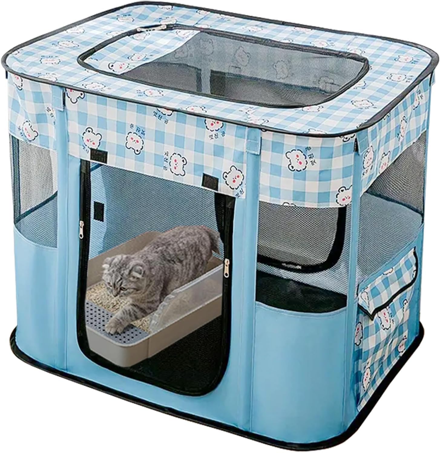 Exquisite Portable Pet Enclosure Cat Cage, Artificial Pet Enclosure, Suitable for Indoor Pet Cats and Dogs(Blue)