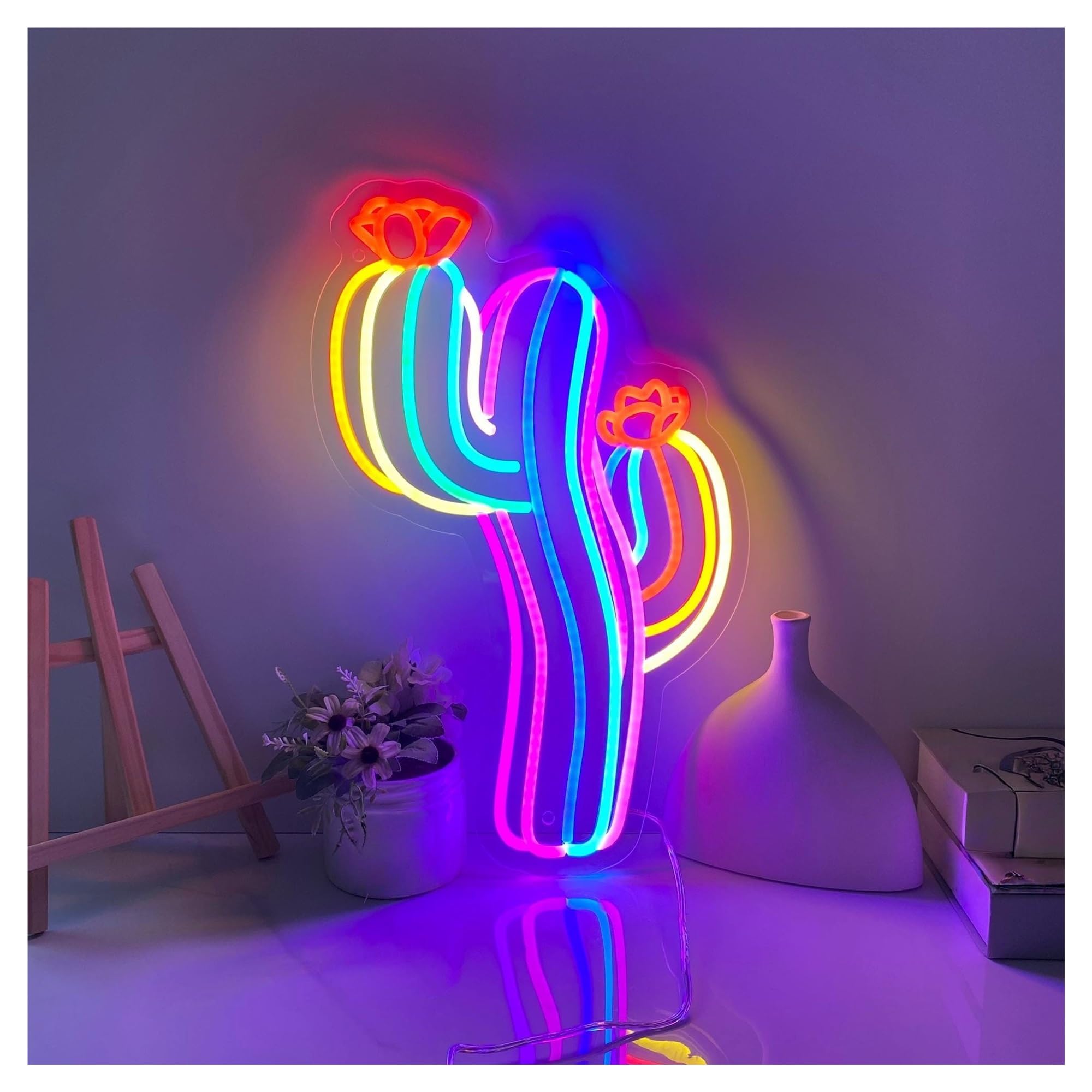 RONGCH Hanging Art Signs Cactus Neon Sign,Suitable for Game Room Home Bar Pub Wall Decor with Dimmable 32cmx50cm(A)