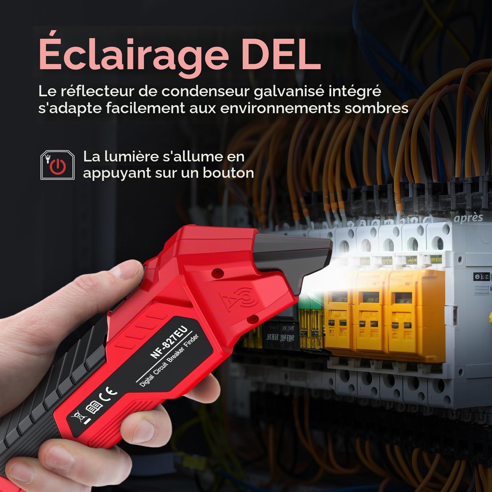 NOYAFA NF-827EU Testeur de prise, localisateur de fusible avec test RCD, localisateur de circuit électrique avec détecteur de tension sans contact, 6 fonctions de diagnostic d’erreur pour testeur de