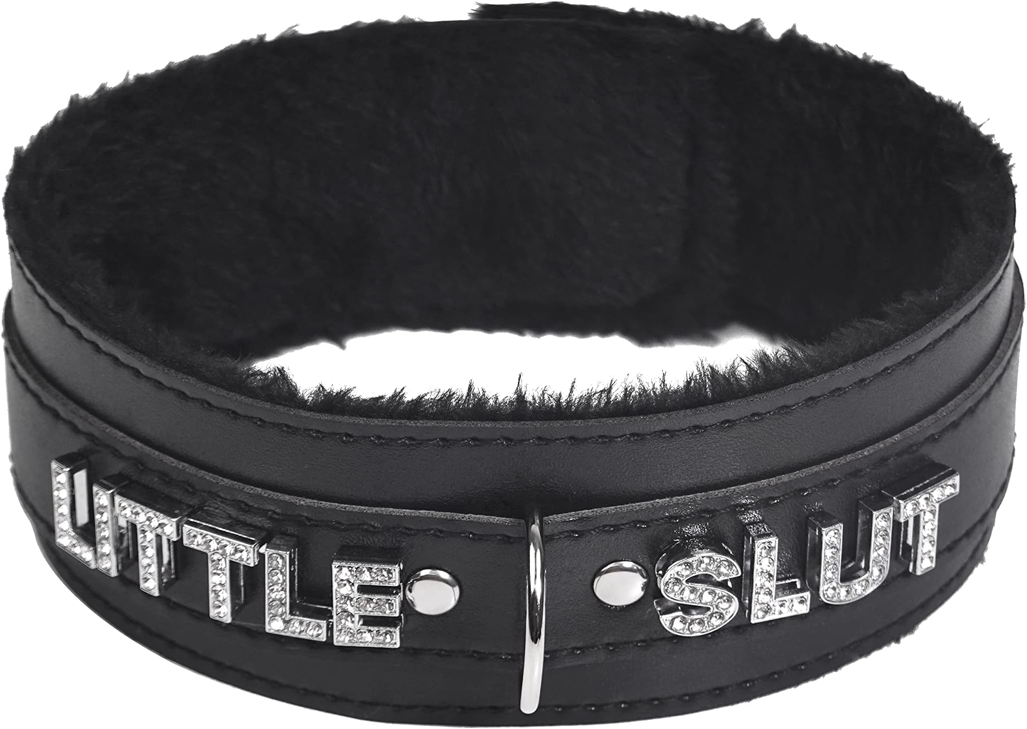 paloli Women Pink Leather Choker Necklace, Punk Gothic Black Fluffy Name Letters Collar Leash Neck Jewelry