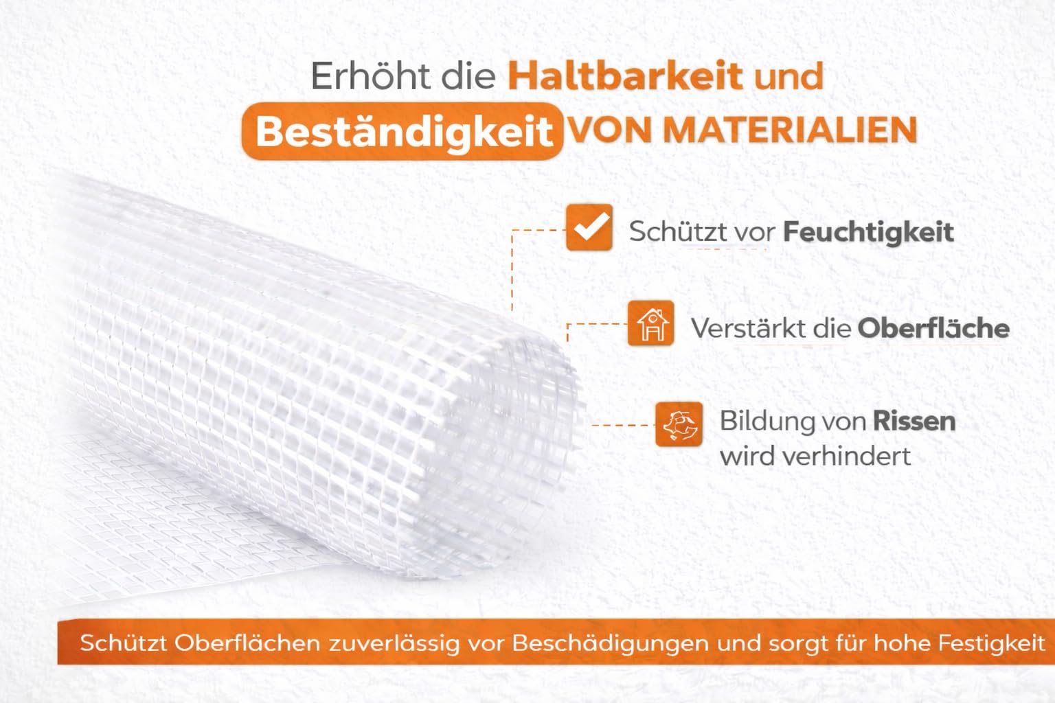 Armierungsgewebe 165 g/m² 1 x 50 m mit 4 x 4 mm Maschenweite – reißfestes Glasfasergewebe für Putz, WDVS und Fassade – alkaliresistent – innen und außen