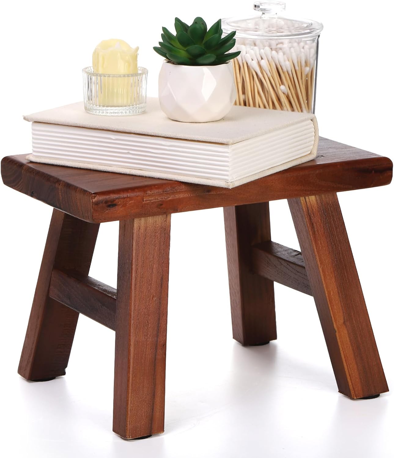 Covzoe Wooden Step Stool, Solid Wood Milking Stool with Non-Slip Mat, Portable Sturdy Bedside Stool for High Beds, One Step Stool Shoe Changing Stools for Bathroom Living Room Kitchen