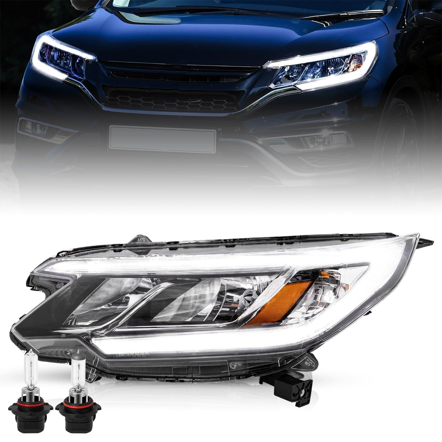 TUSDAR Headlight Assembly for 2015 2016 Honda CRV Factory Style Headlamp w/LED DRL Front Head Light Lamp w/Bulbs (Left Driver Side)