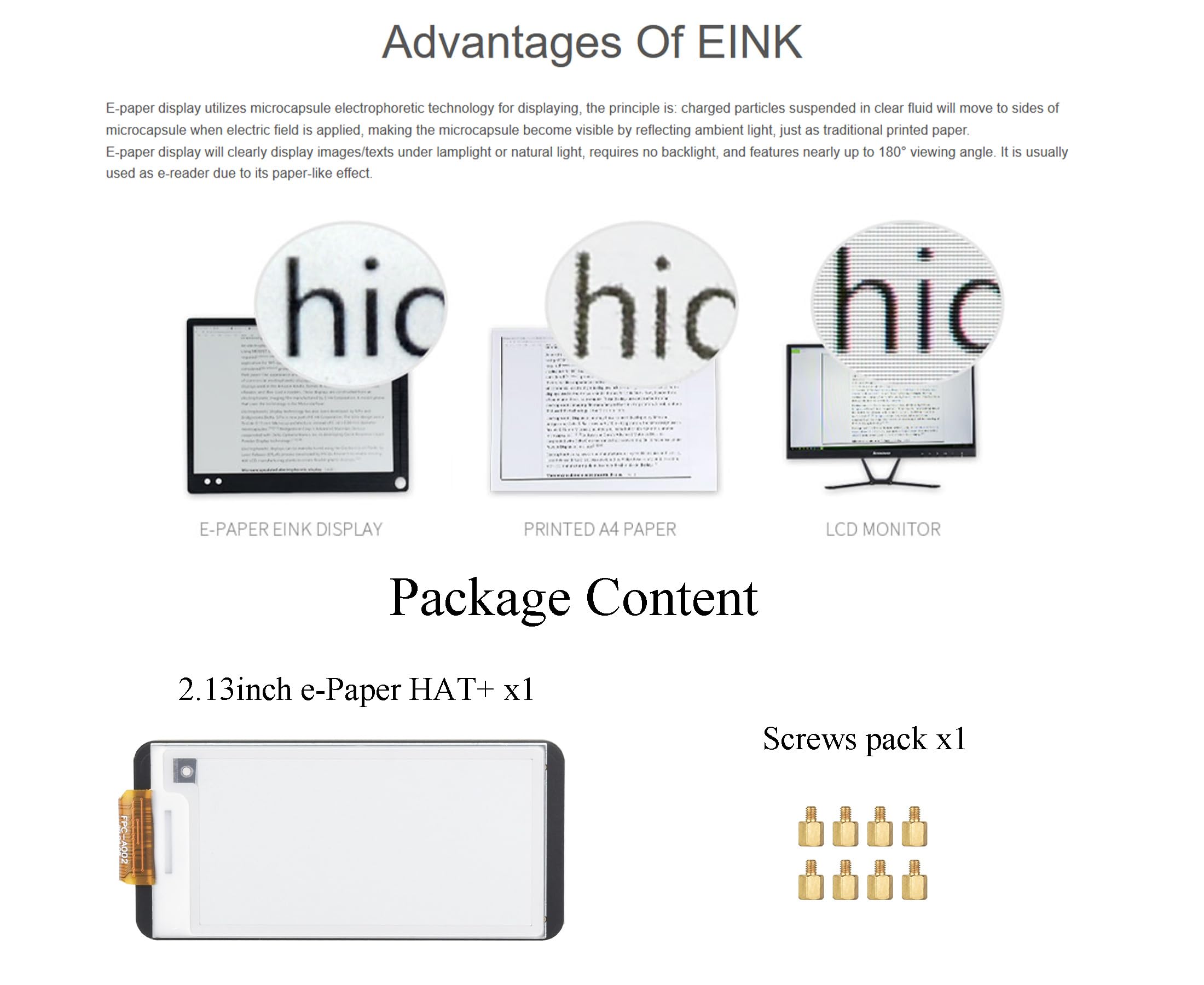5,4 cm E-Paper HAT+ für Raspberry Pi 5/4B/3B+/3B/2B/A+/Zero W/WH/Zero 2W/Jetson Nano, E-Ink Display HAT+ Standard 250x122 Pixel SPI Interface mit Pwnagotchi Tutorial Support Partial Refresh