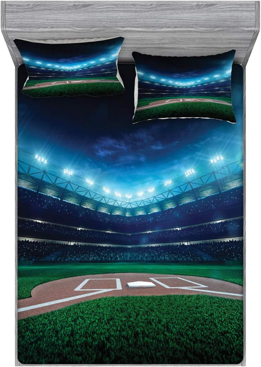 Ambesonne Mushroom Fitted Sheet & Pillow Sham Set, Various Types of Fungus Extraordinary Creative Design on Plain Backdrop, Decorative Printed 3 Piece Bedding Decor Set, Full, Grayscale