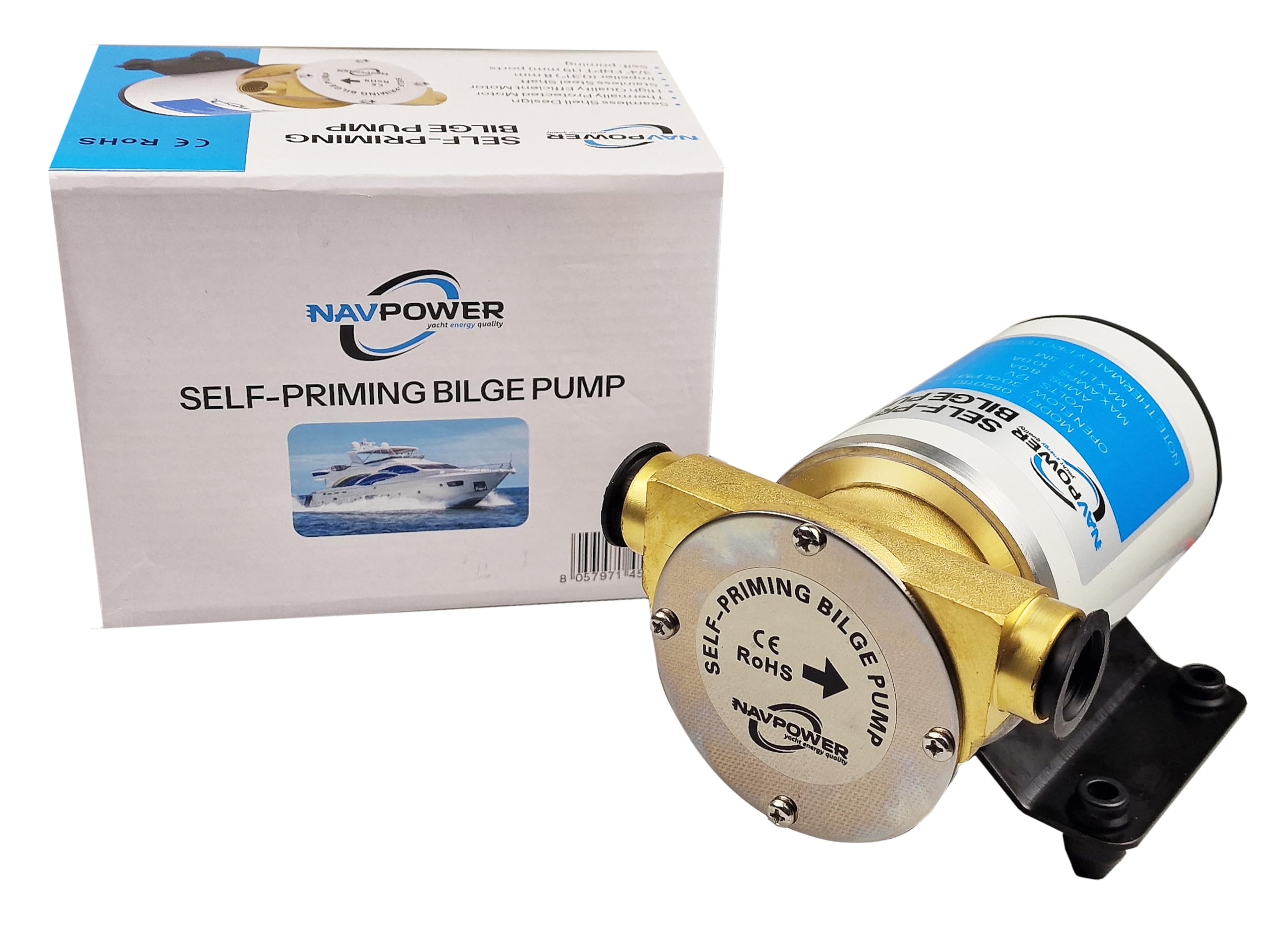 Pompa Autoadescante 12V NAVPOWER per barca, Corpo in Bronzo, Portata 33L/min – Per Sentina, Travaso Acqua, Liquidi Puliti