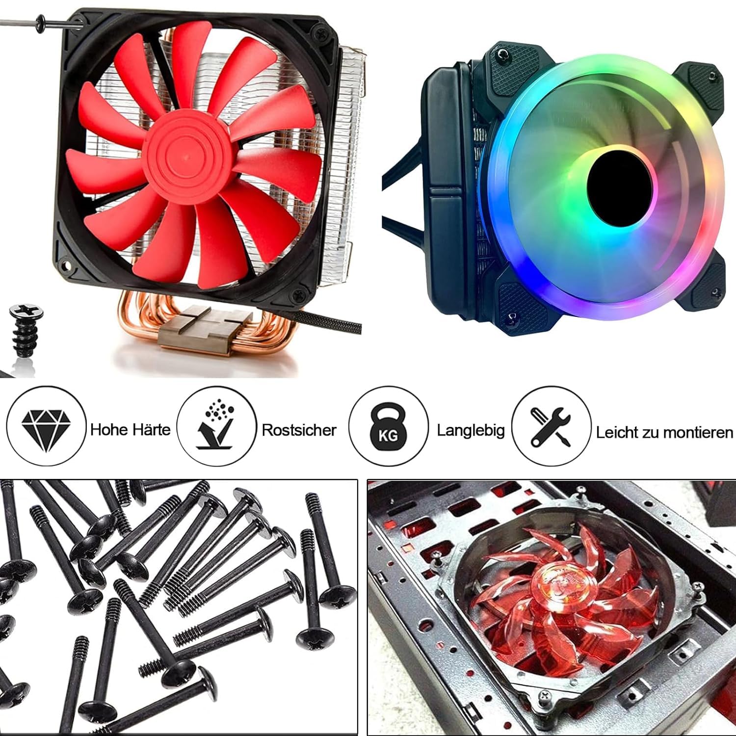 100 Pezzi Kit Viti per Ventole Computer Testa Piatta 2 Tipi Nero