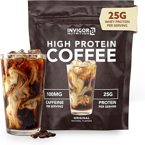 INVIGOR8 Café de Proteína Alta en Polvo 25 Gramos de Aislado de Suero con 100mg de Cafeína Natural de Té Verde  0 Azúcar Añadido Keto Sin Gluten