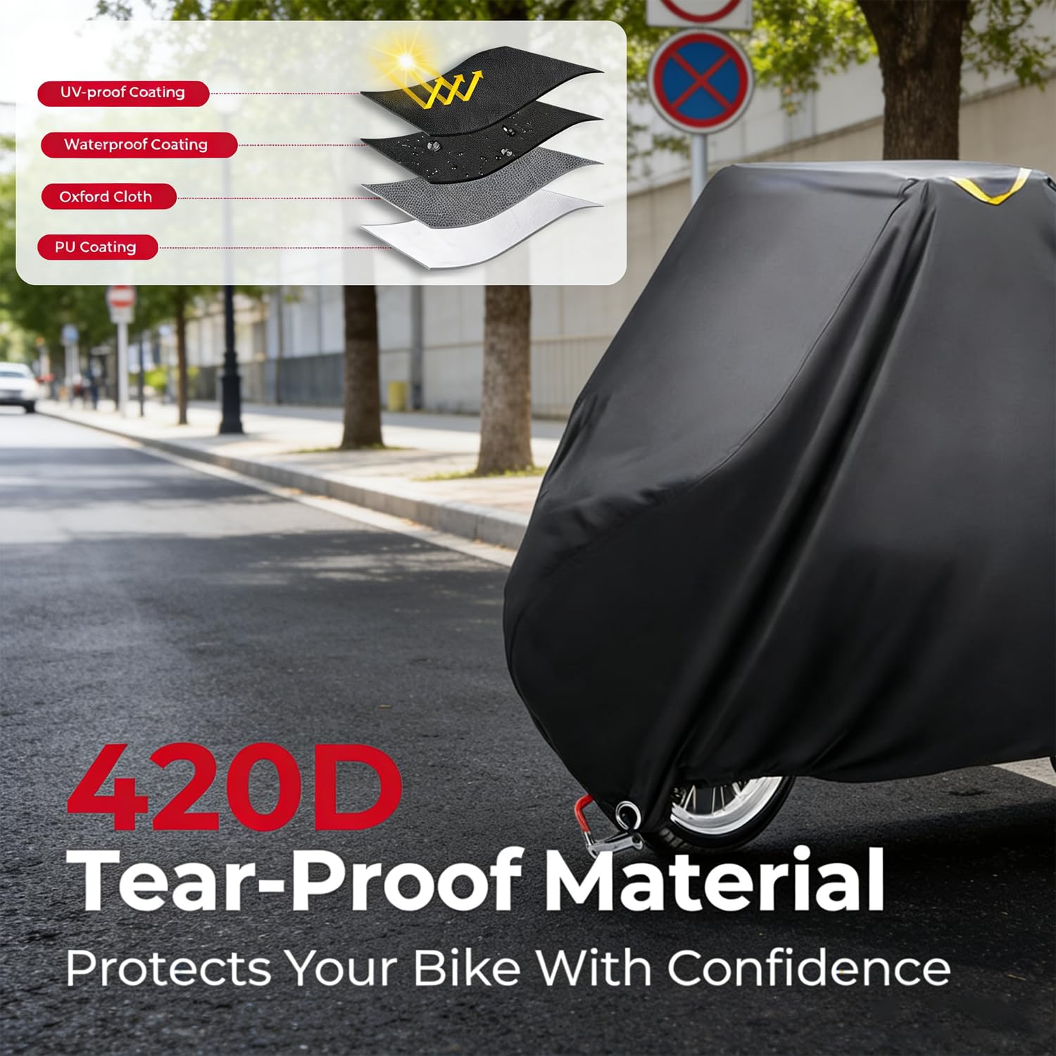 Funda para Bicicleta de Exterior 420D Oxford Impermeable, Cubierta para Triciclo y Bicicleta de Carga (220x100x110 cm) con Protección UV, a Prueba de Viento y Polvo