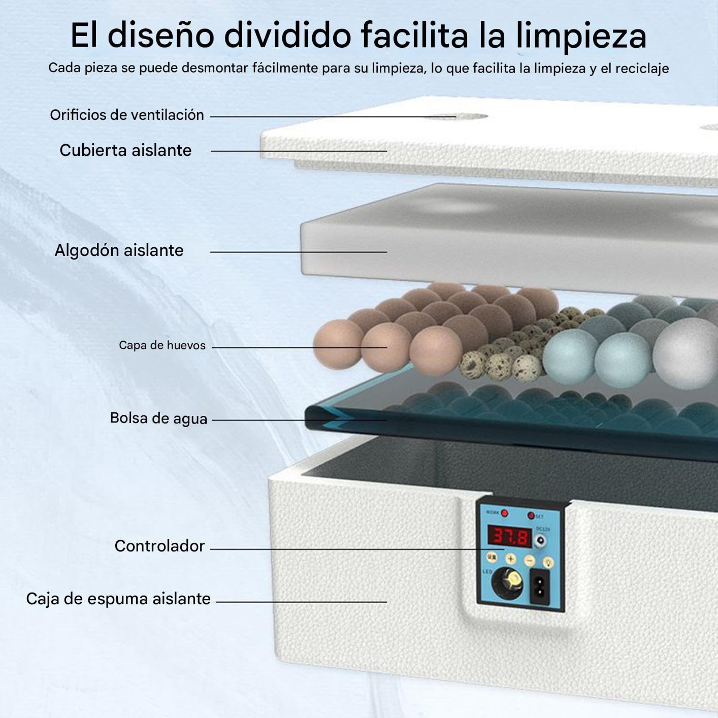 Incubadoras De Pollos para Huevos Fertilizados, Incubadora para Eclosionar Huevos con Luz para Velar, Incubadora con Control De Temperatura para Crianza Domestica De Gallinas Y Codornices