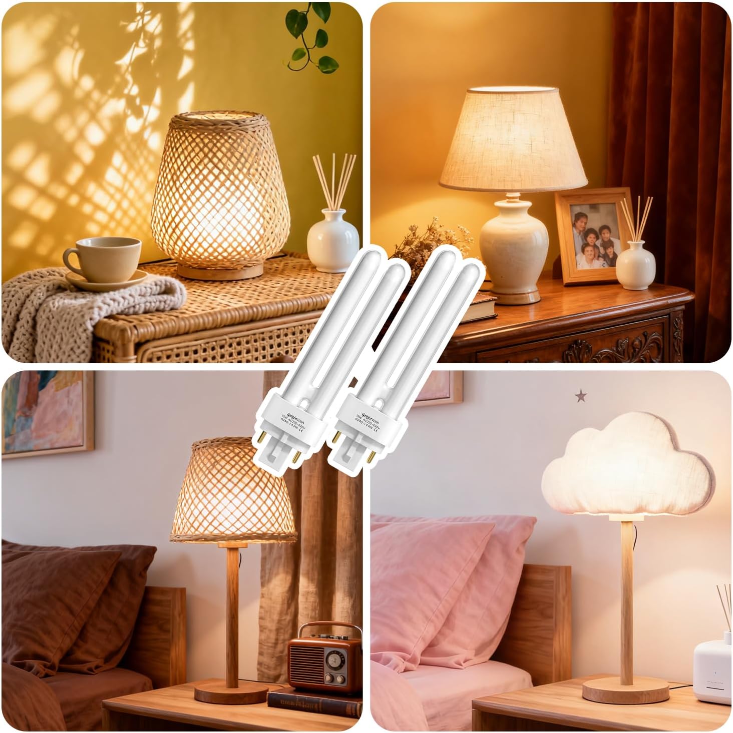 2PCS Fluorescent Light Tubes, Fluorescent Light, Bathroom Light Bulb, Light Bulbs, Warm Lights Bulb, Bulbs for Lamps, 13W G24Q-1 4 Pin Compact Energy Saving Lights Warm White 2700K