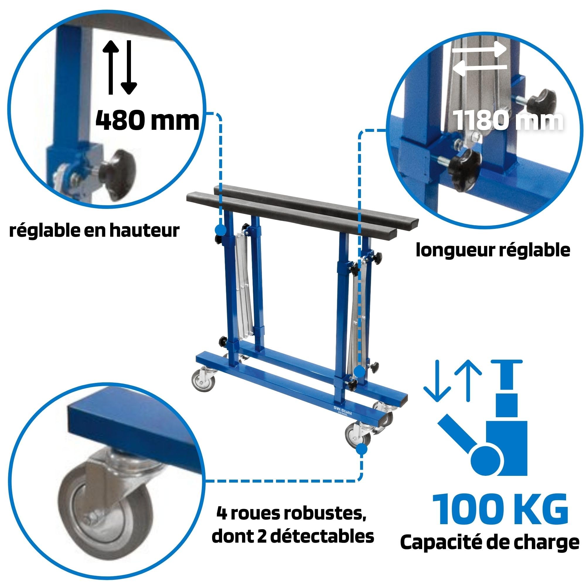 SW-Stahl 20340L Support Multi-Usage pour Équipement et Outils d'Atelier | Tréteau multifonction adaptable, idéal pour le rangement et l'organisation de matériel professionnel de garage.
