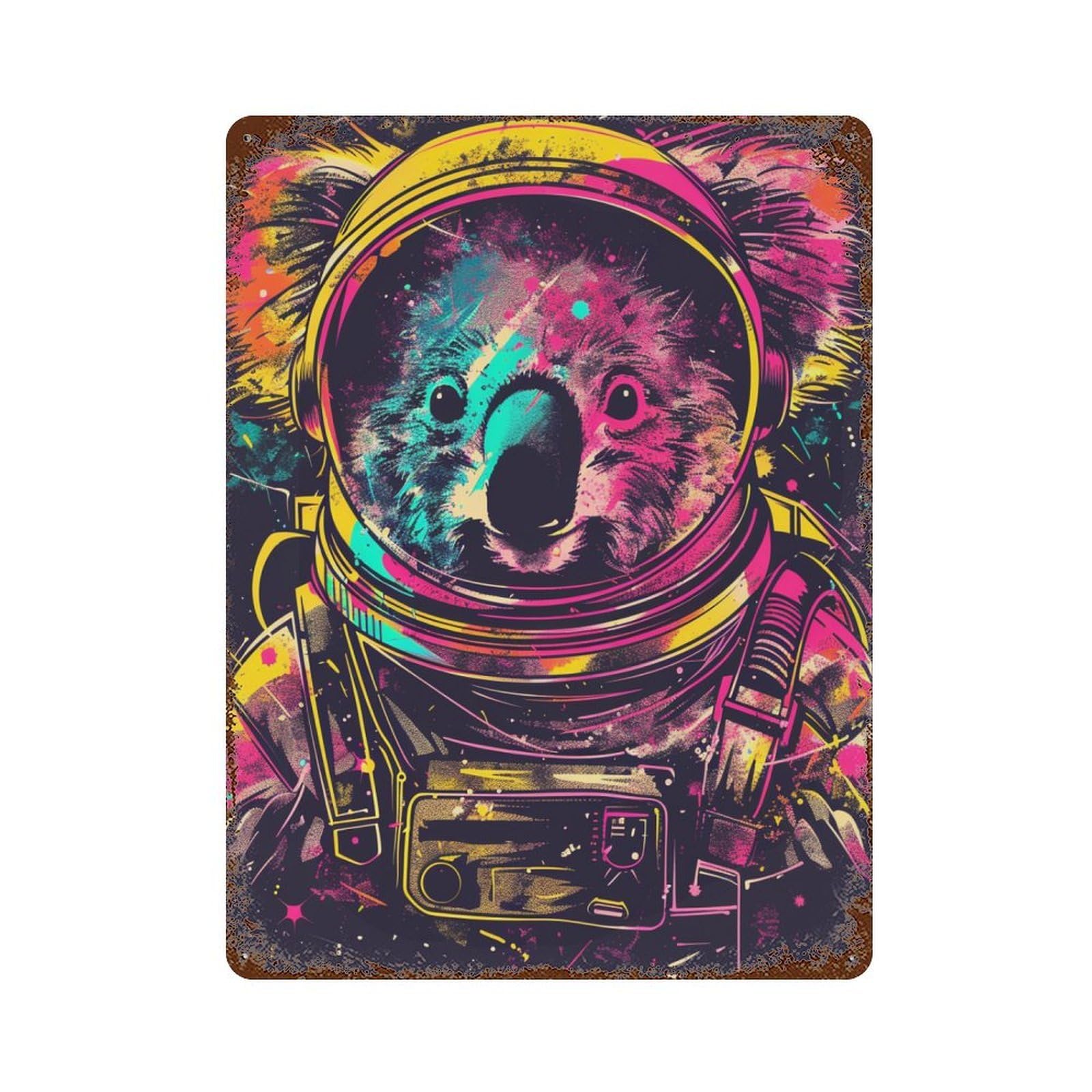 Koala Astronaut Space Art Print Decorative Tin Sign 15.7"x11.8", for Garage, Bar And Workshop Decor, Novelty Wall Decor