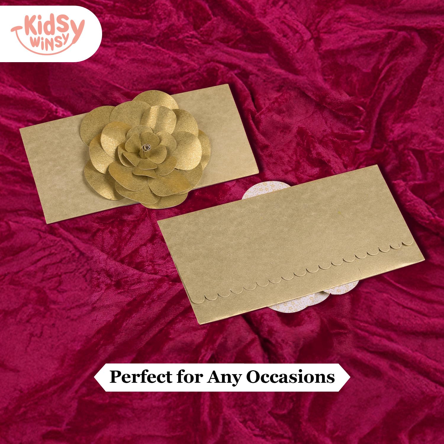 Kidsy Winsy Pack of 4 (3.5 x 7.5 Inches) Gold Flower 3 Fold Shagun Envelopes for Gifting Money | Wedding, Birthday, Sagan Cash Gift Envelopes | Designer Money Envelope for Cash Gifts 3