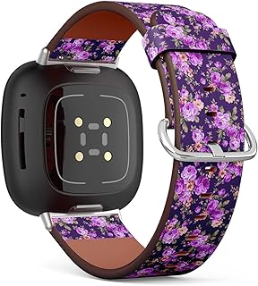 CJBROES Replacement Leather Watch Band, Compatible with Fitbit Versa 3 and Fitbit Sense of Wristband Bracelet Accessory - Rose Flower