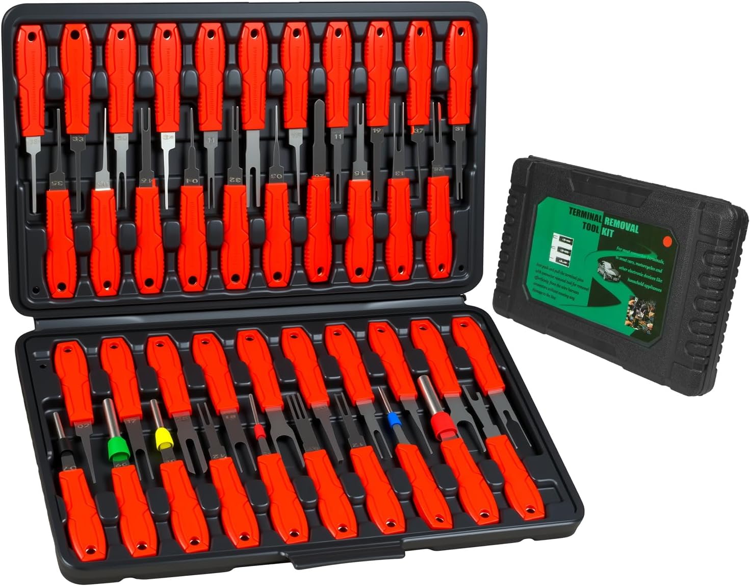 Terminal Removal Tool Kit 41pcs Depinning Tool Electrical Pin Removal Tool | Stainless Steel Deutsch Electrical Connector Removal Tool, Universal Car Terminal Ejector Kit, Motorcycle Pin Extractor Tool