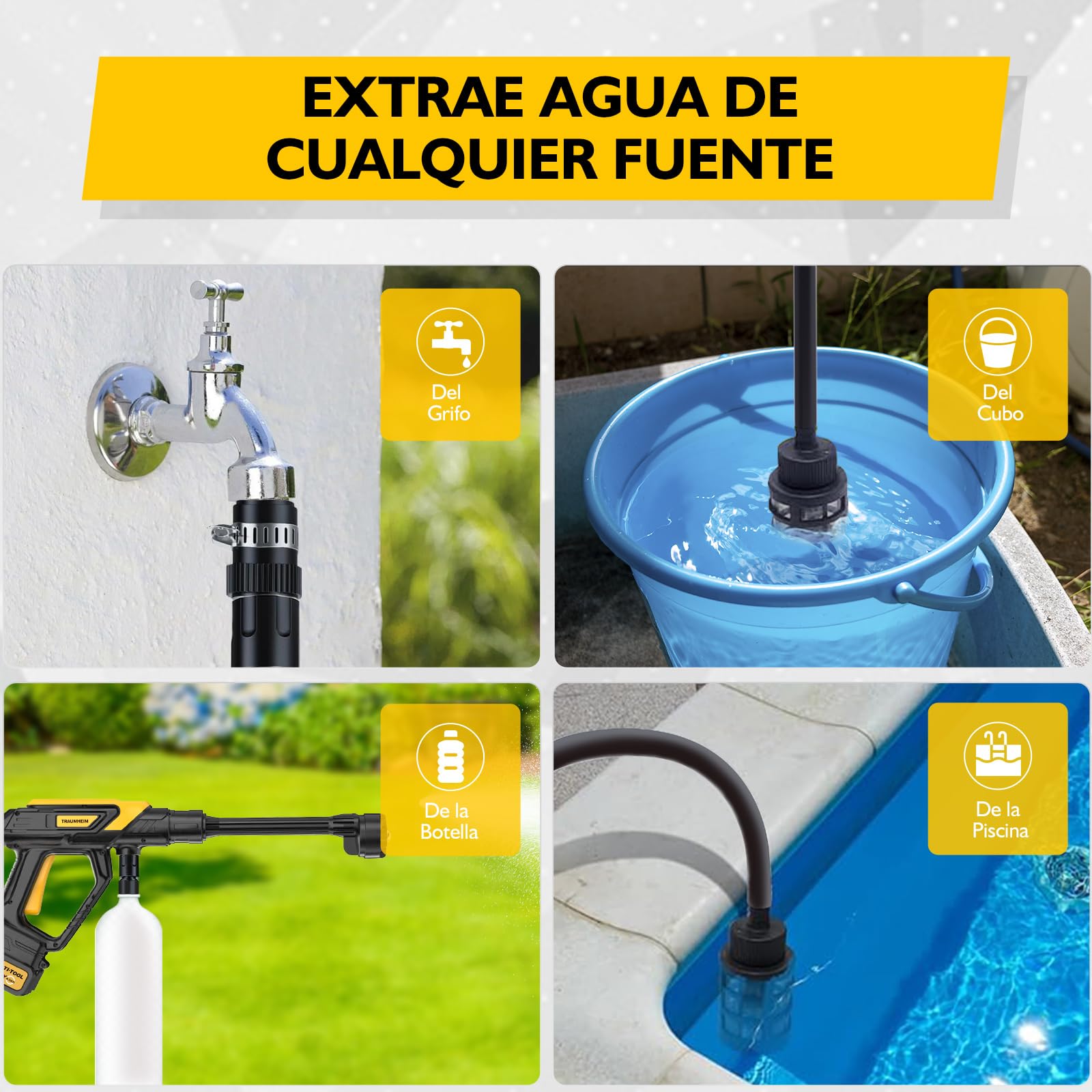 Limpiador de alta presión inalámbrico Traumheim 21V 68Bar – 2 baterías de 4000mAh, juego de 17 piezas, limpiador portátil para auto, terraza y jardín