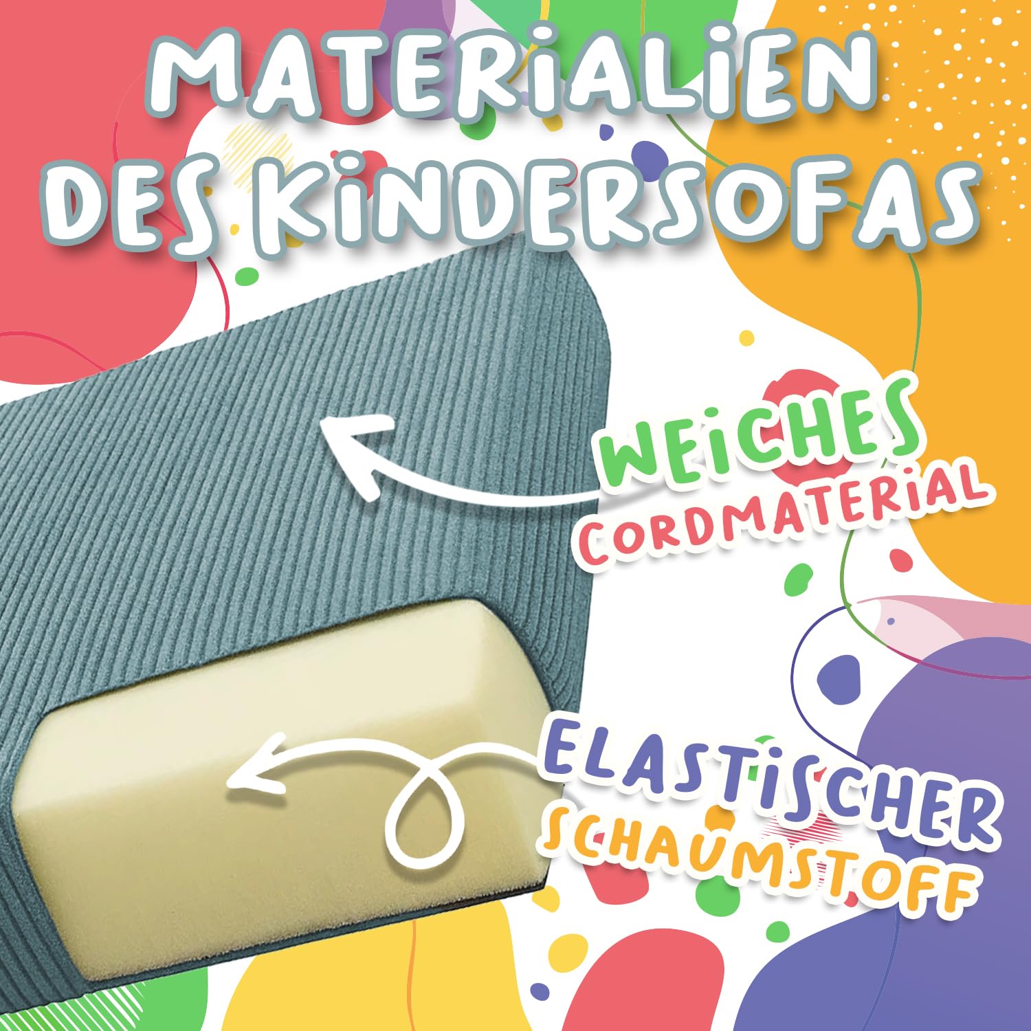 POKAR Kindersofa | Spielsofa Cord aus Schaumstoff Bausteinen | Modulares Spielsofa für Kinder | Kuschelecke im Kinderzimmer Kindercouch | Oeko-Tex 100 Zertifiziert | Warmer Karamell