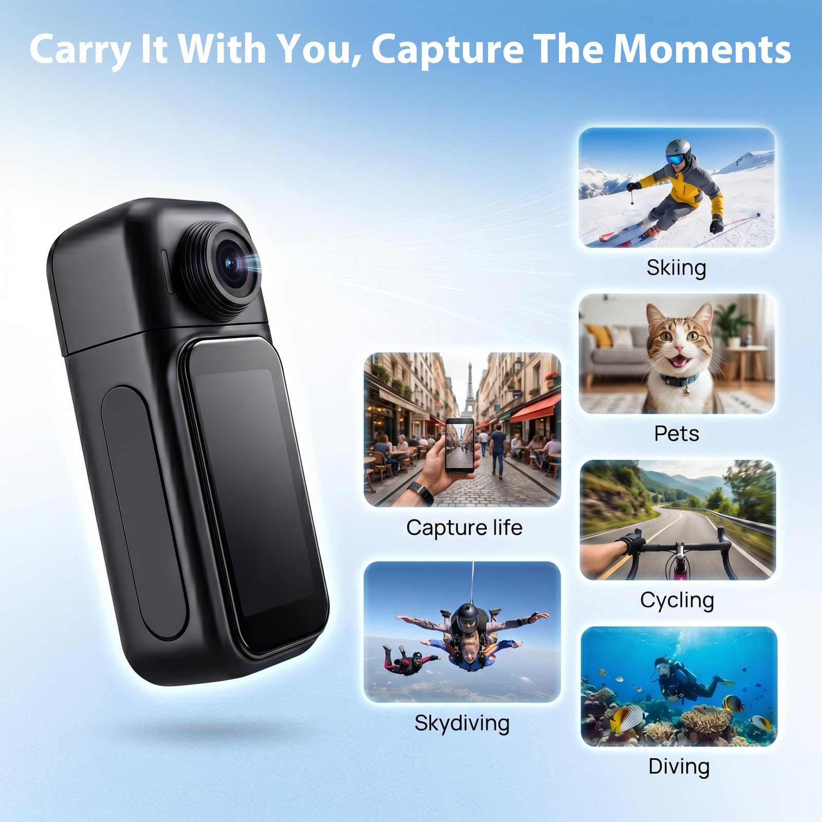 Telecamera corpo 4k con scheda da 64 GB, action camera WiFi, mini fotocamere corpo con audio e video, fotocamera POV 250 min con custodia impermeabile, clip magnetica e fotocamera indossabile