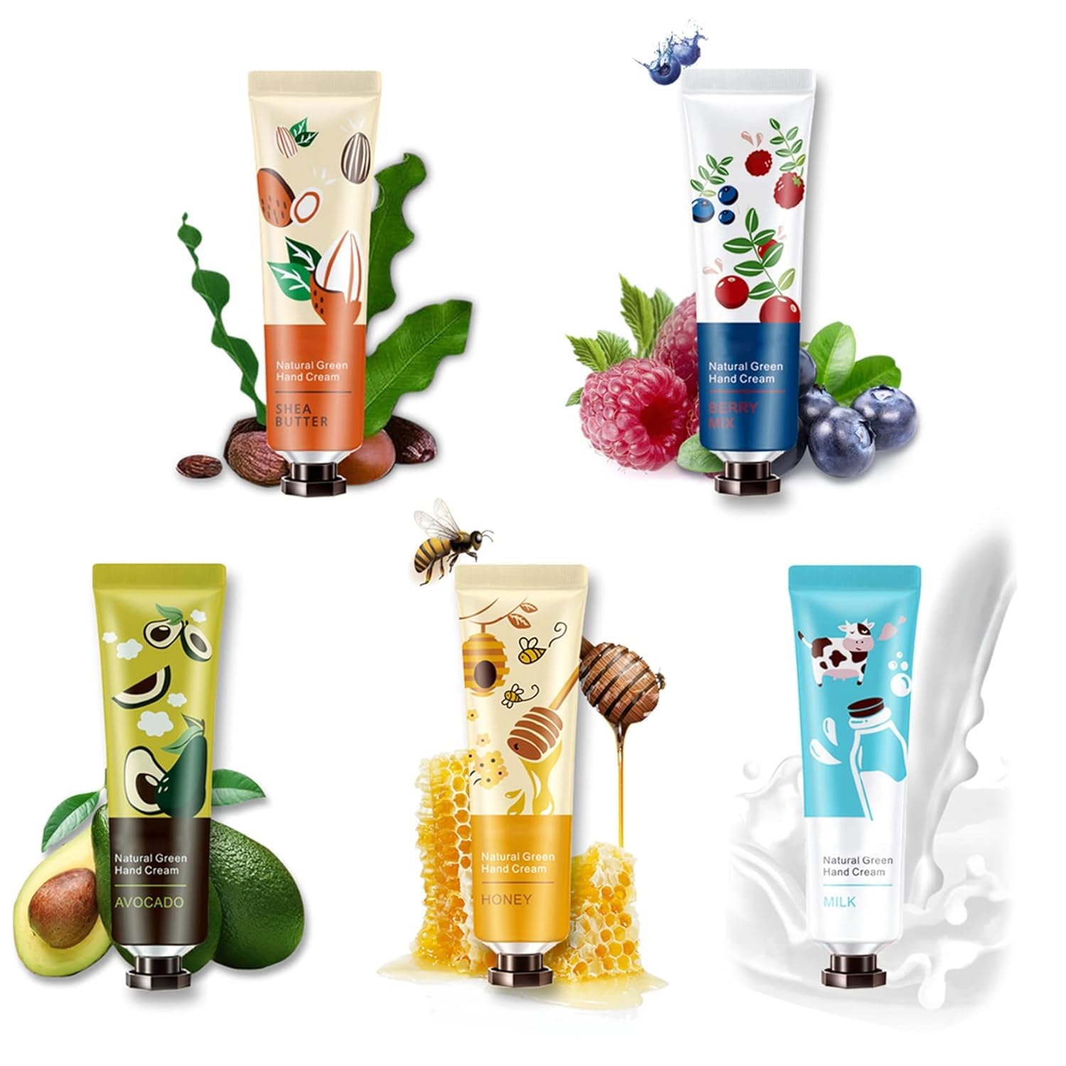 5 Pack Hand Cream For Chapped Hands,Natural Botanical Fragrance Hand Lotion,Mini Hand Cream For Working Dry Hands,Moisturizing Travel Size Hand Cream Set with Natural Botanical For Women-30ml（Fruity）