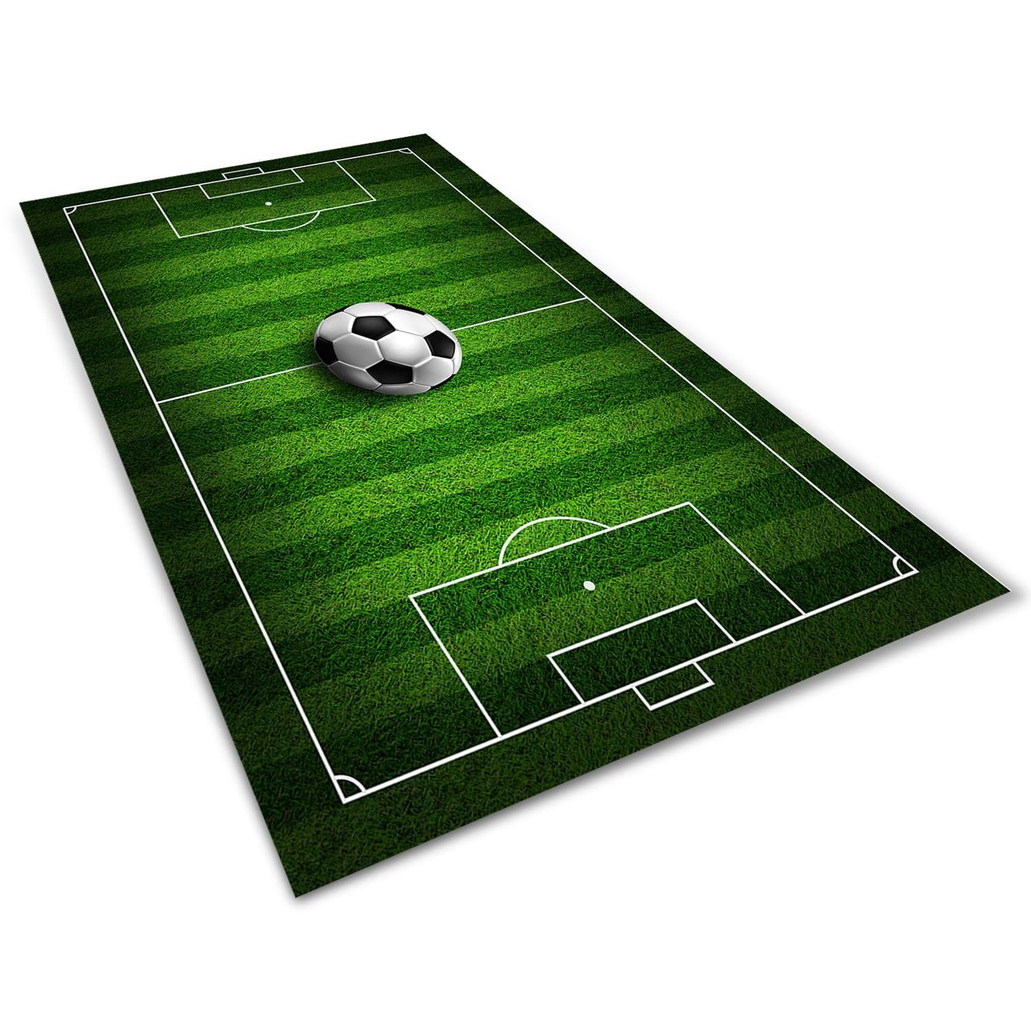 Kids Rug Soccer Field Rug Football Carpet Playmat Fun Sports Area Rugs with Anti Skid Rubber Backing for Boys Children's Bedroom Playroom Living Room