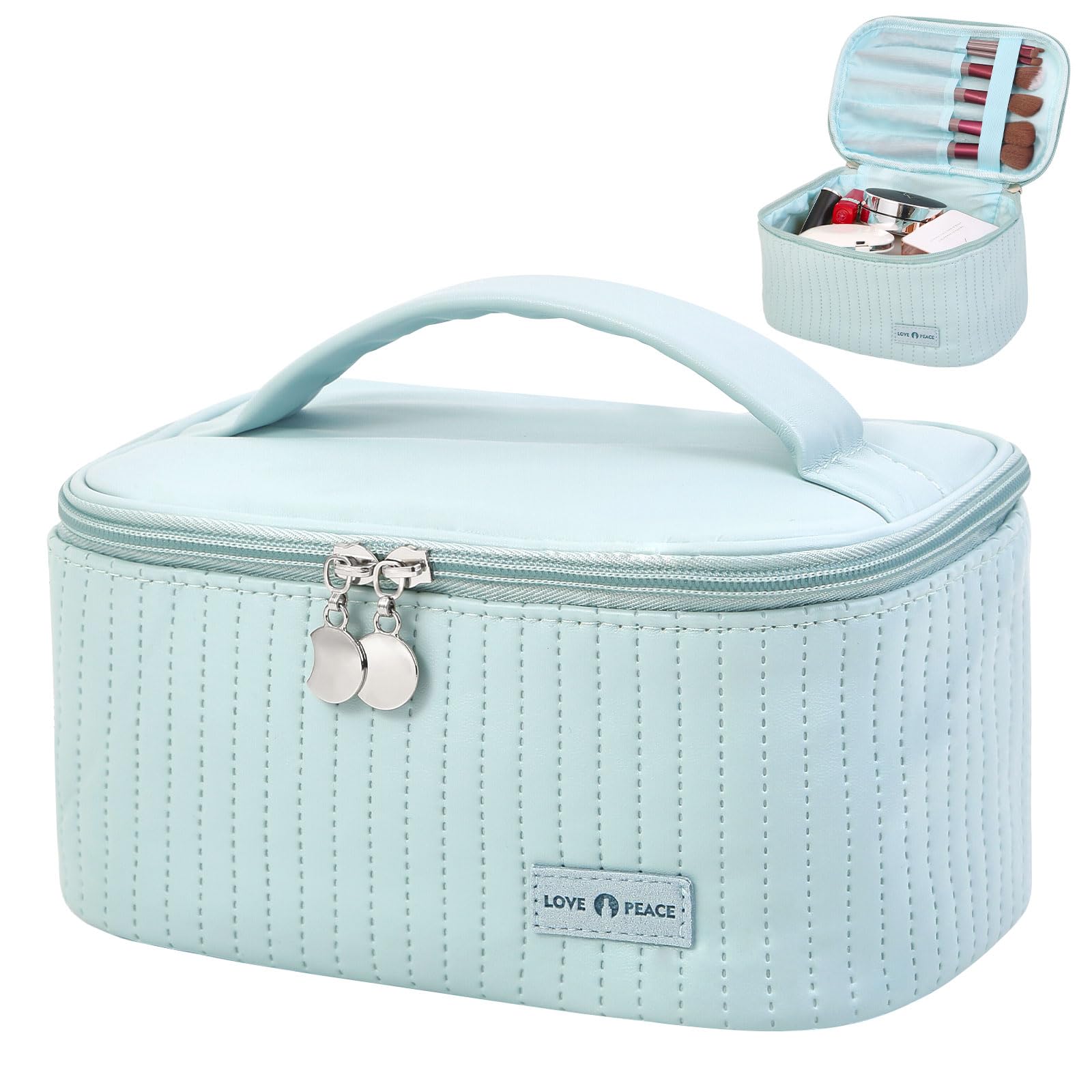 Yuilgdo Makeup Bag Travel Cosmetic Bag, Large Capacity Makeup Organizer Bag and Storage, Portable PU Leather Pouch Toiletry Bag Make up Organizer,