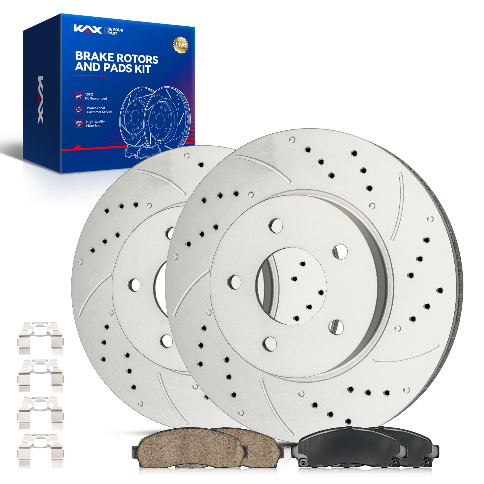 KAX Front Brake Kit, Drilled and Slotted Brake Rotors, Ceramic Brake Pads | Fits Saturn Vue 2002-2007, Chevrolet Equinox 2005-2006, Pontiac Torrent 2006, Automotive Replacement Brake Kit