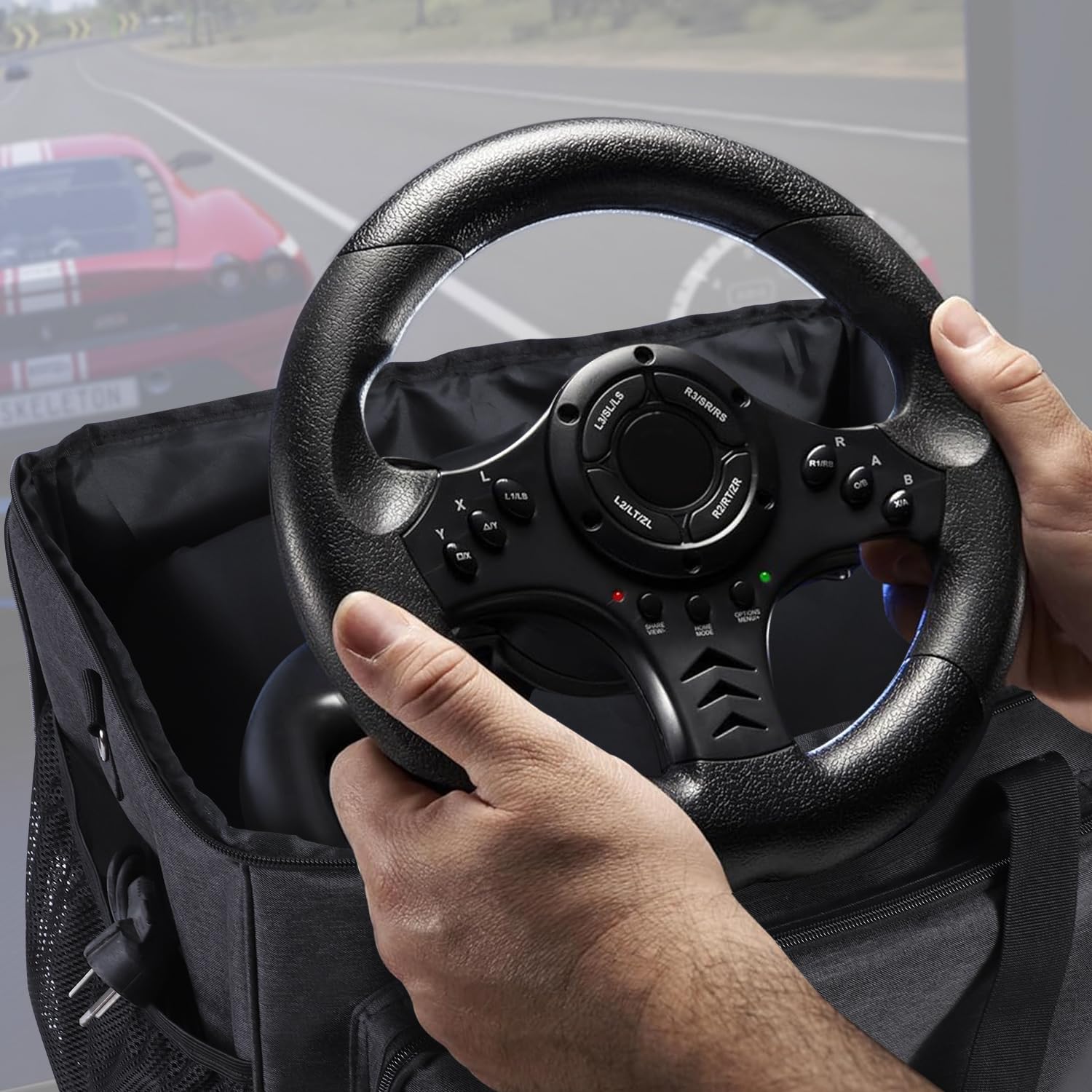 Custodia portaoggetti per volante e pedali da pavimento, organizer portatile per trasporto di pedali con tracolla, custodia per il trasporto del volante per PS5 PS4 PC