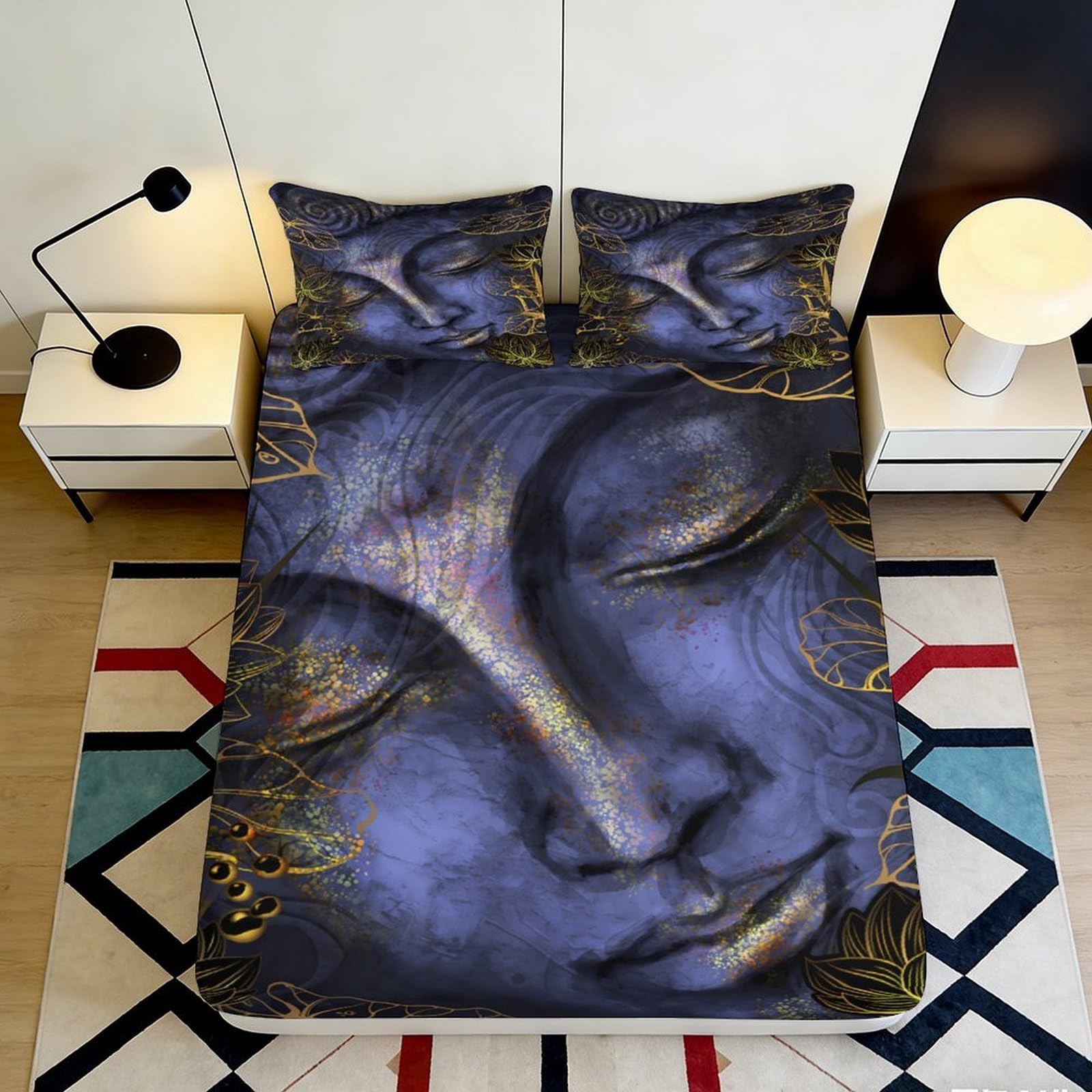 3D Printed Zen Face Fitted Sheet Microfiber Non-Slip Deep Pocket Zen Face Mattress Fitted Cover Full Wrap Washable Bedding 90x200x25cm