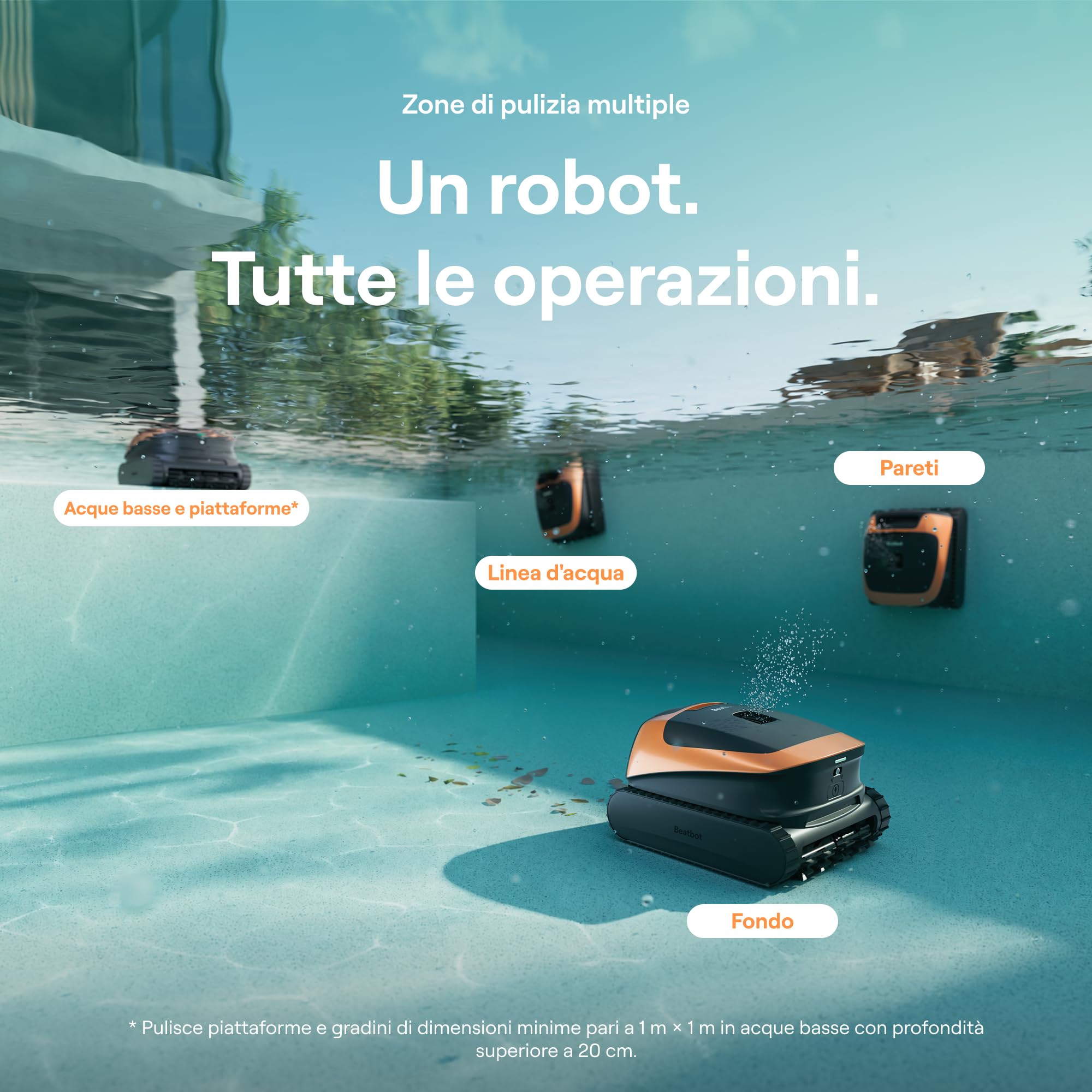 Beatbot Sora 30 Robot Piscina pareti e Fondo, Linea d'Acqua,Orange | Pareti e Fondo, Linea d'Acqua,Piattaforme,Robot Piscina Senza Fili,Parcheggio in Superficie, App, Filtrazione ultrafine, 5L