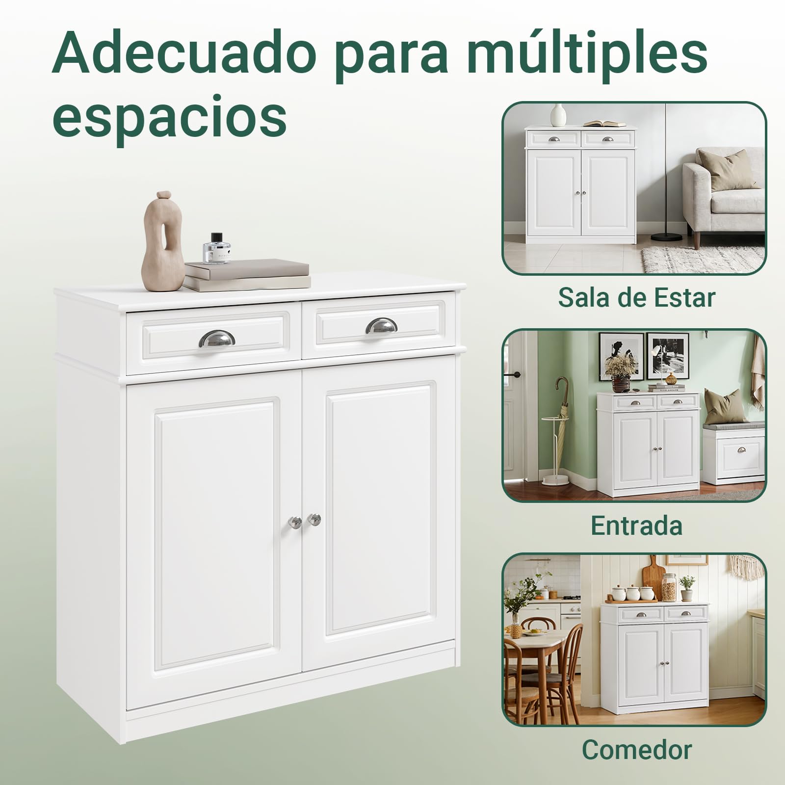 SoBuy Zapatero Entrada recibidor 80x35x82cm para recibidor | Mueble zapatero para 12-15 pares con 2 cajones, MDF E1 FSC, diseño francés blanco FSB104-W