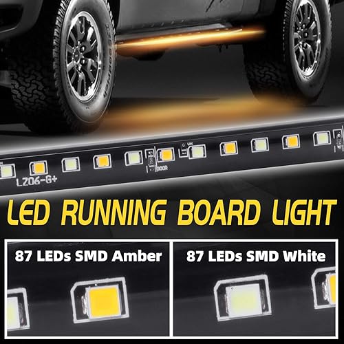 Miniatura 5 de Juego de 2 luces LED de 70 pulgadas IP68 para camión, marcador lateral, tira de luces de paso flexible, blanco y ámbar (IP68)