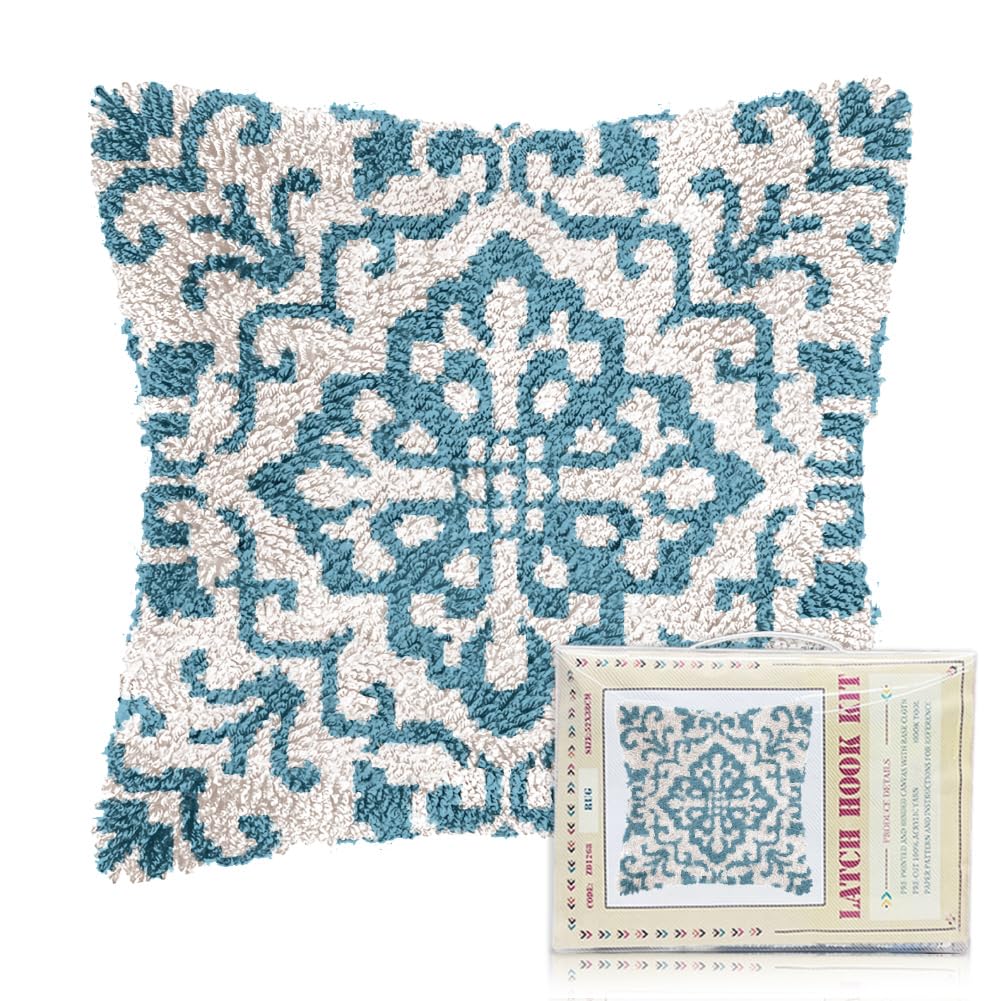 FREEBLOSS REEBLOSS 17x17 Knüpfset Für Erwachsene Und Anfänger Fliesenmuster Vorgedrucktes DIY Häkel Und Knüpfkissen Set Kissenbezug Für Die Sofadekoration Mit Anleitung