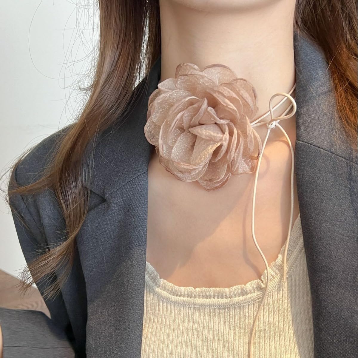 Flower Necklace for Women Big Rose Flower Choker Floral Necklace Wedding Bride Jewelry - Image 3