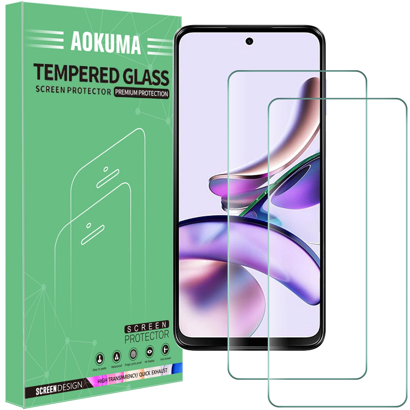 AOKUMA Tempered Glass for Nothing Phone (3) / Motorola Moto G13, Screen Protector, [2 Pack] Premium Quality Guard Film, Case Friendly, Shatterproof, Shockproof, ScratchproofClimatePartner certified
