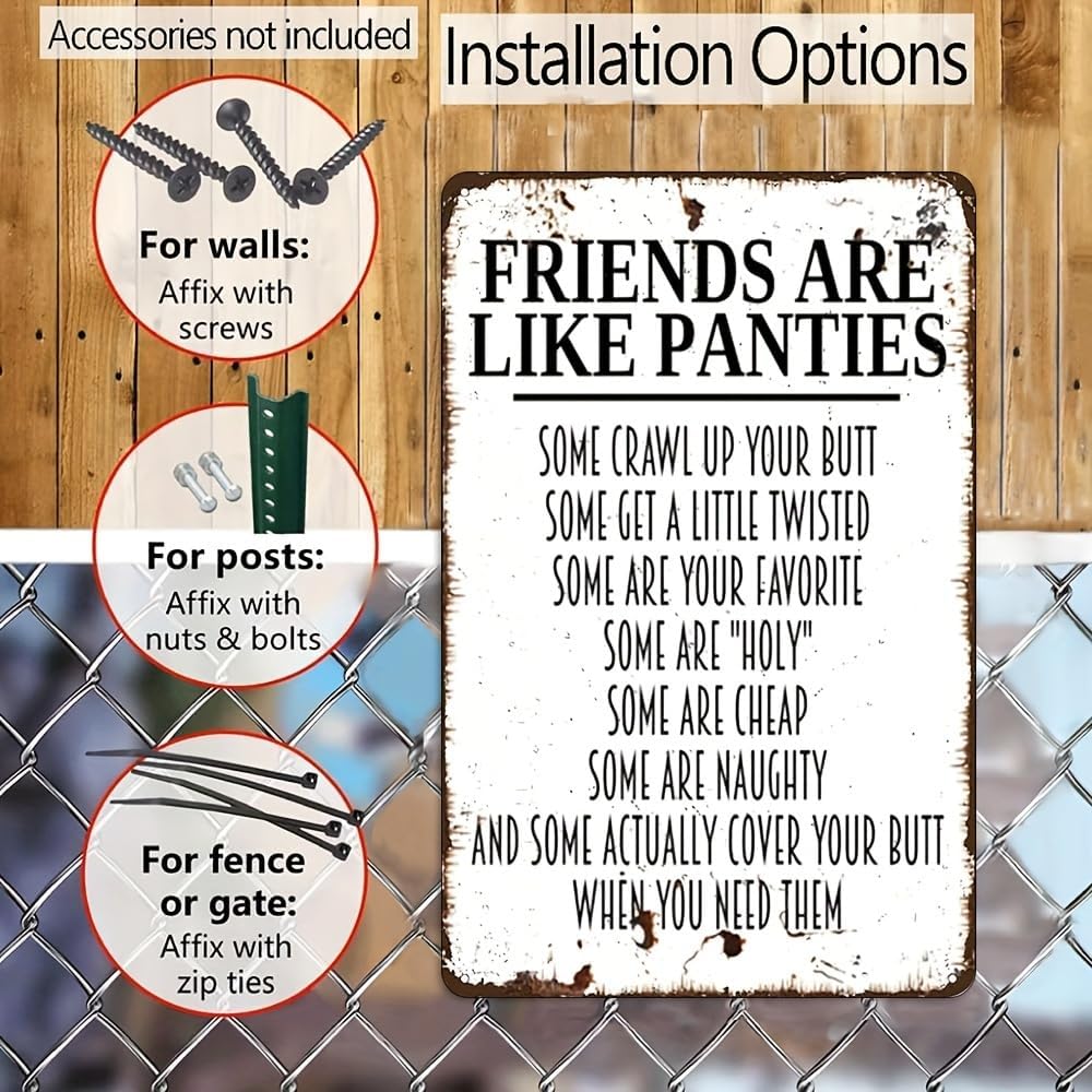 Funny Panties Quote Metal Sign 8x12 - 'Friends Are Like Panties' Humorous Bathroom Wall Art - Vintage White Iron Tin Sign for Bar, Home, Man Cave Decor - Unique Gift for Women & Friends - Image 4