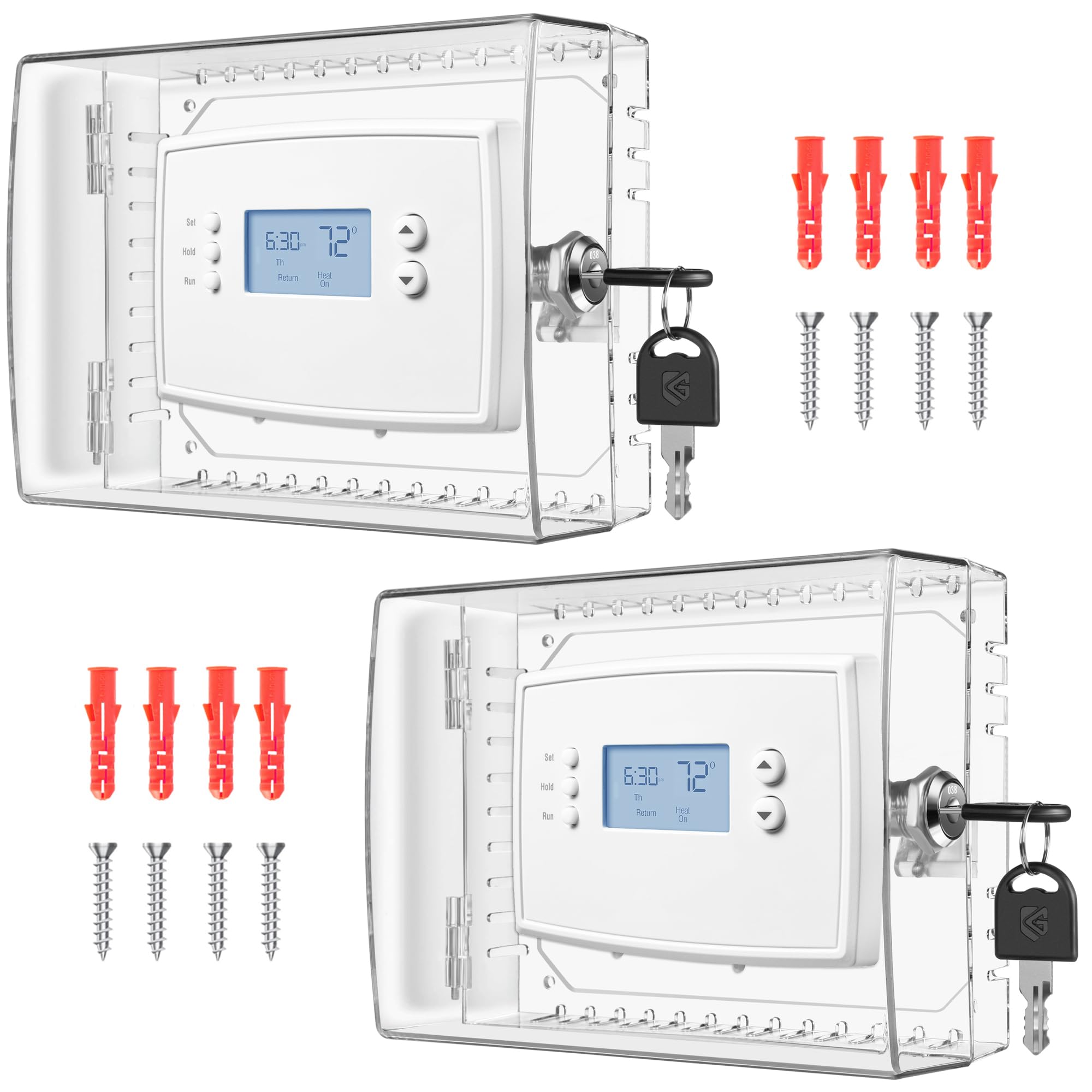 TRJ 2 PCS Thermostat Lock Box with Key, Large Thermostat Cover with Lock for Thermostat on Wall, AC Control Lock Box Cover with Key, Air Conditioner Lockbox Fits Thermostats 5" H x 6.3" W or Smaller
