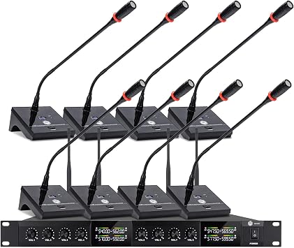 W IN-MIX Wireless Conference Microphone System, 8 Channel Wireless Podium Microphone,8 Gooseneck Mics Adjustable Frequency Super-Low Background Noise for Lecture, Church, Conference, Public Speaking