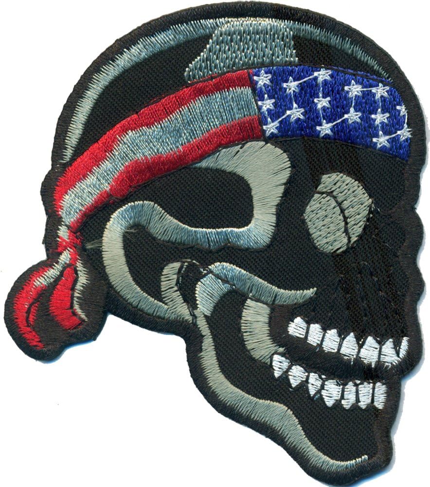 Bandana USA Flag Skullhead Helmet Biker Motorbike Motorcycle Iron on Patch Badge