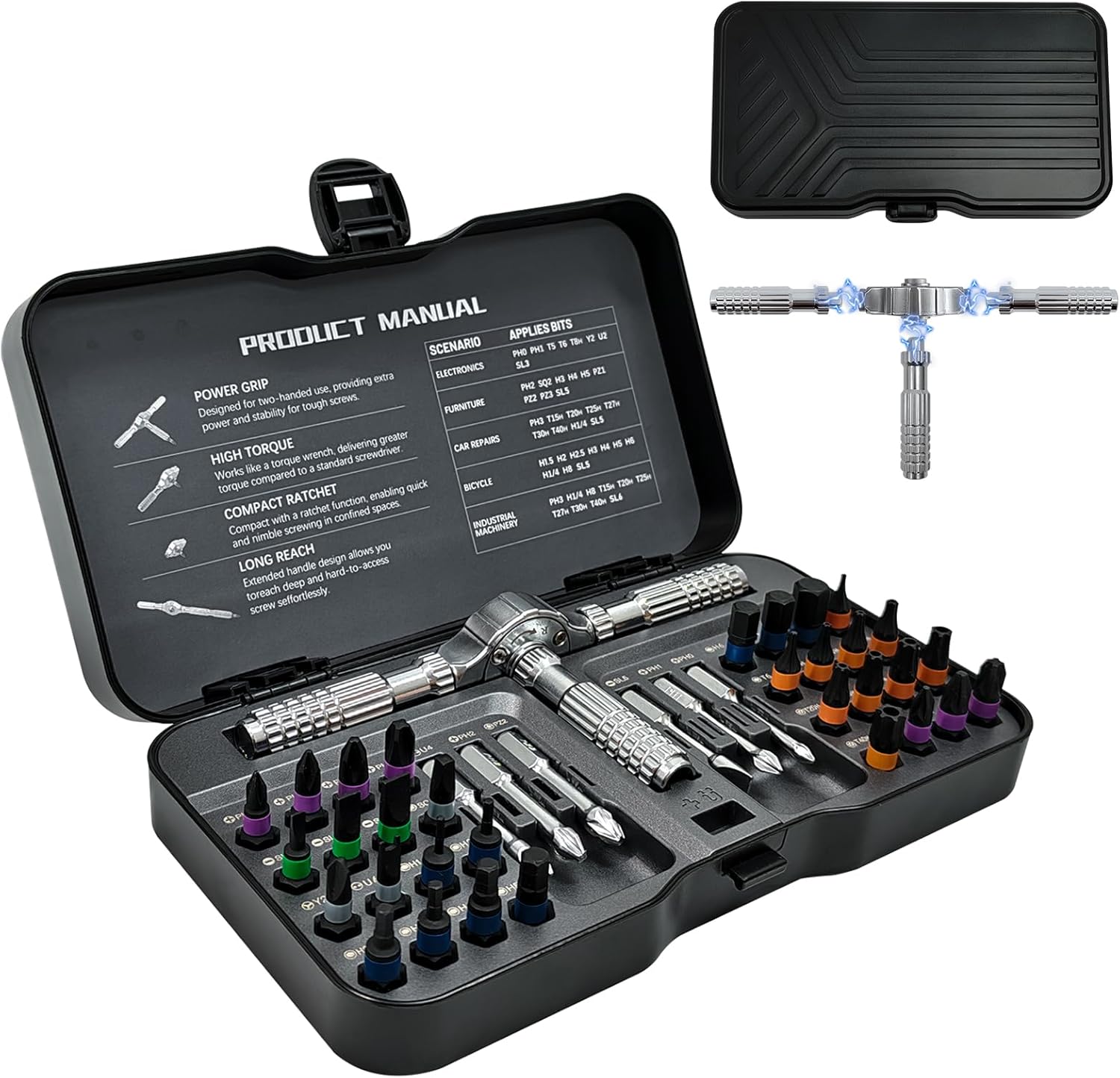 40 in 1 Ratchet Screwdriver Set, S2 Steel Magnetic Screwdriver Set Bits, Ratcheting Screwdriver Portable Compact Repair Tool Kit for Electronics, Computer, Furniture Assembly, Bicycle