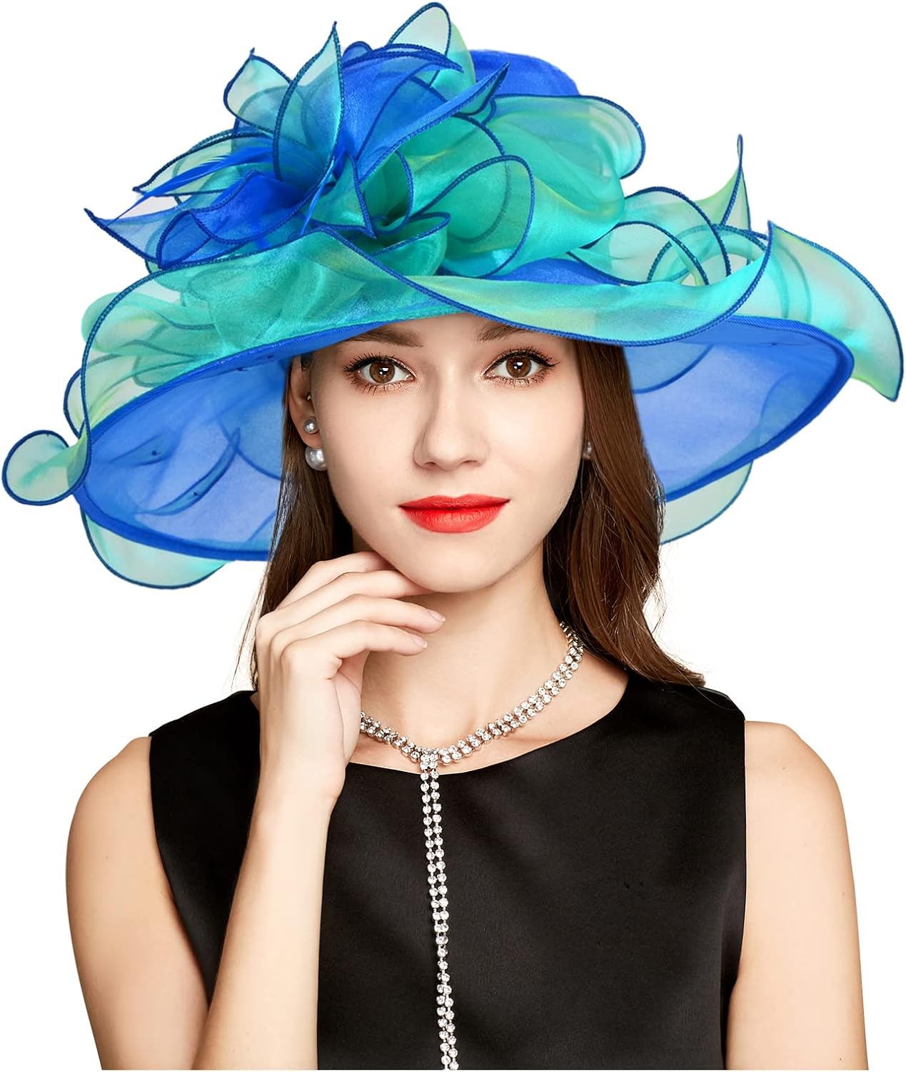 2026 Derby Hat, Classy Sun Hat for Women Ladies, Organza Feather Kentucky Fascinator for Tea Party Church UV Protection