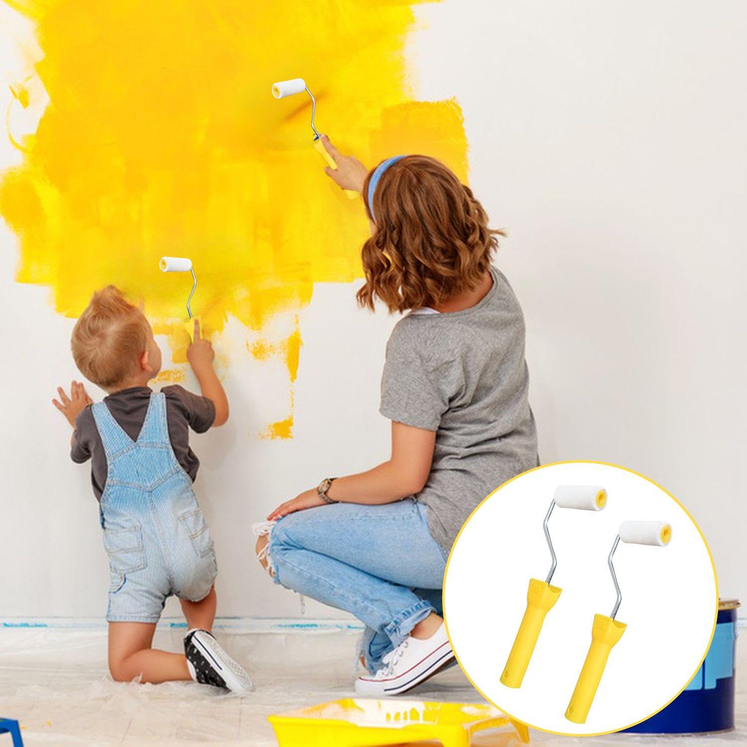 Manico In Ferro Da 2 Pezzi E Testa A 4 Pezzi, Pennello A Rullo Di Vernice, Strumenti Di Pittura, Accessori Artigianali Fai-Da-Te.