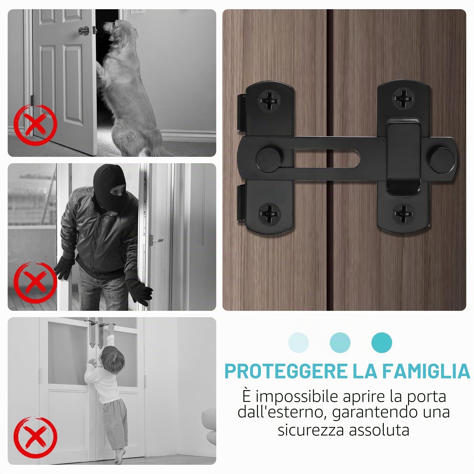 Serrature e catenacci per porte di fienili scorrevoli a 180°, confezione da 4, chiusure nere con chiusura a scatto, per porte di fienili, bagno, garage, finestre