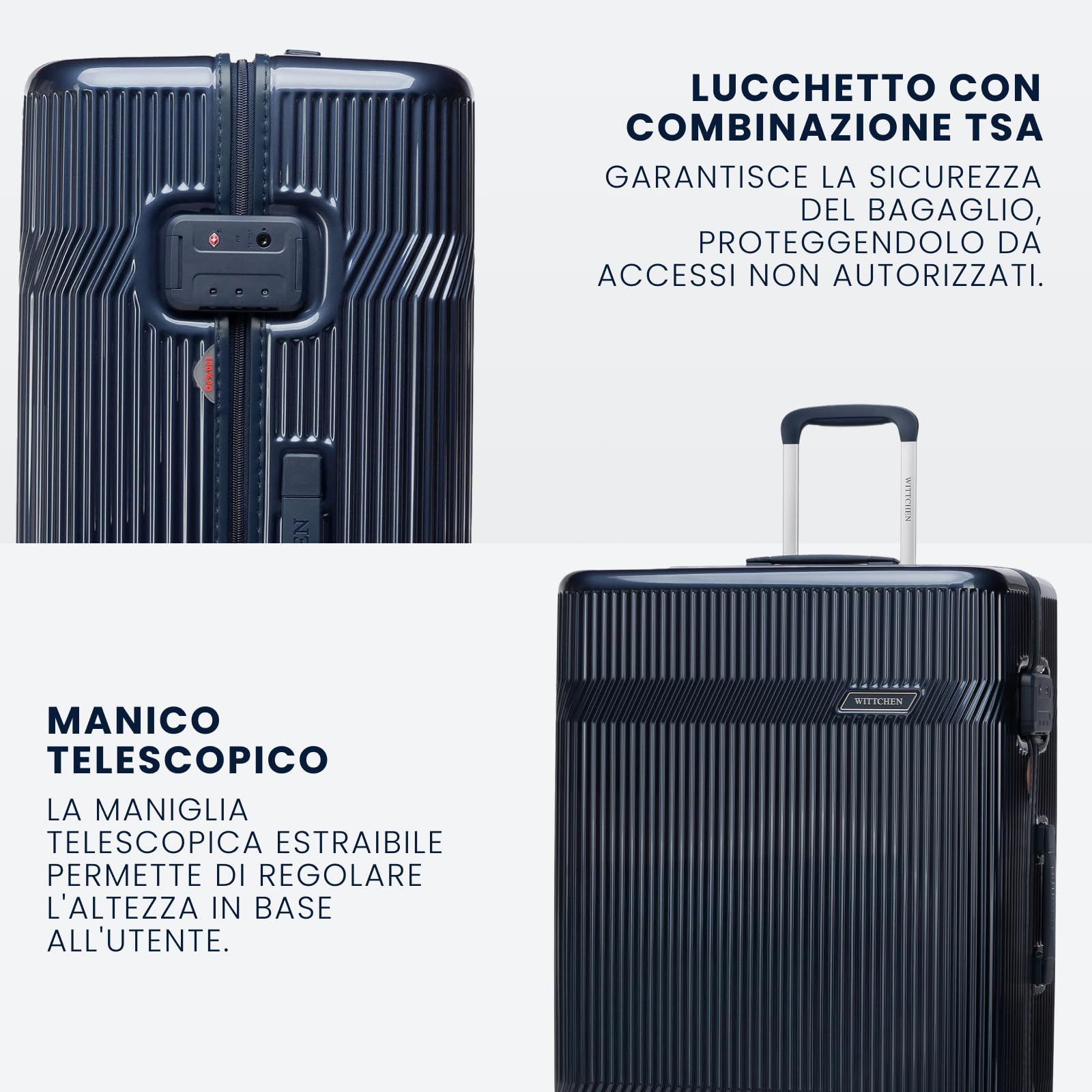 WITTCHEN Set valigie in policarbonato Gloss Line | set di valigie rigide con 4 ruote | Blu Navy