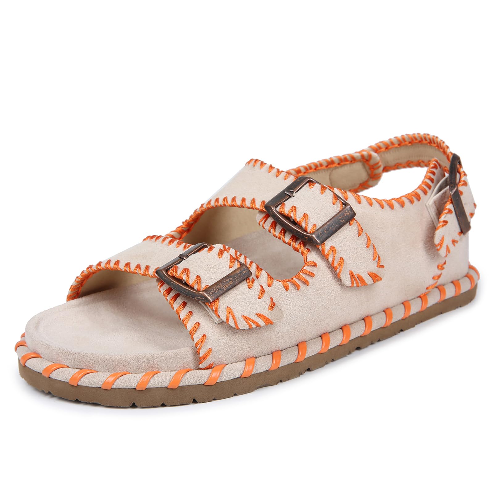 VJDEP Womens Sandals with Back Strap, Arch Support, Comfortable and Adjustable Strappy Leather Sandals, Handmade Sandals for Outdoor & Office, Double