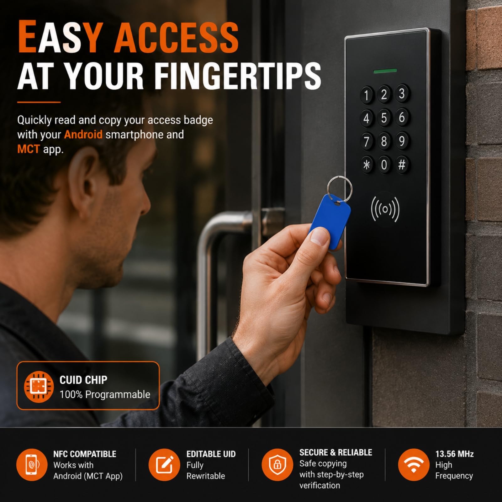 RFID-Abzeichen, 13,56 MHz, programmierbar, mit UID, modifizierbar, mehrfarbig, kompatibel mit NFC und MCT Android, wasserdichte Karten für Zugangskontrolle, Klonen, Sicherheit, Büros, 5 Stück