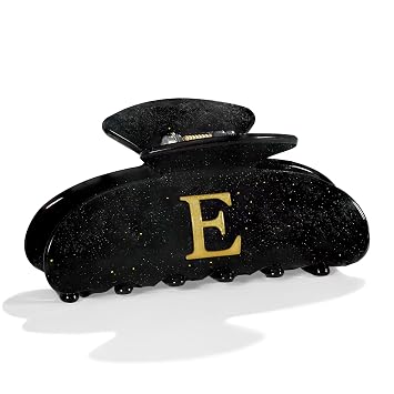 LILIE&WHITE Acrylic Letter Hair Clips For Women Stylish E Monogram Hair Claw Alphabet Hair Clip Fashion Glitter Claw Clips Elegant And Durable Hair Accessory Large Hair Clips Black E