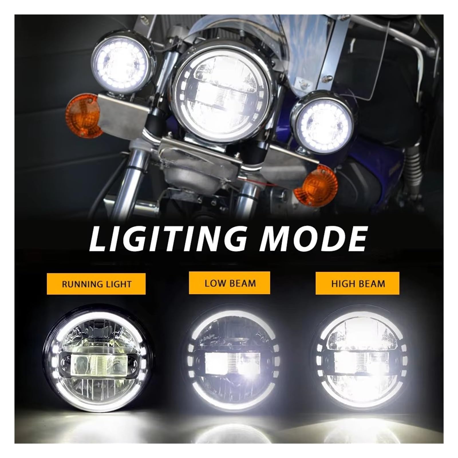 Fari Per Moto Per Touring Per Electra | Faro Moto 7 Pollici A LED Moto Con Lampada Passaggio Antinebbia Ausiliarie 4-1/2" Da 4,5 Pollici(01 black)