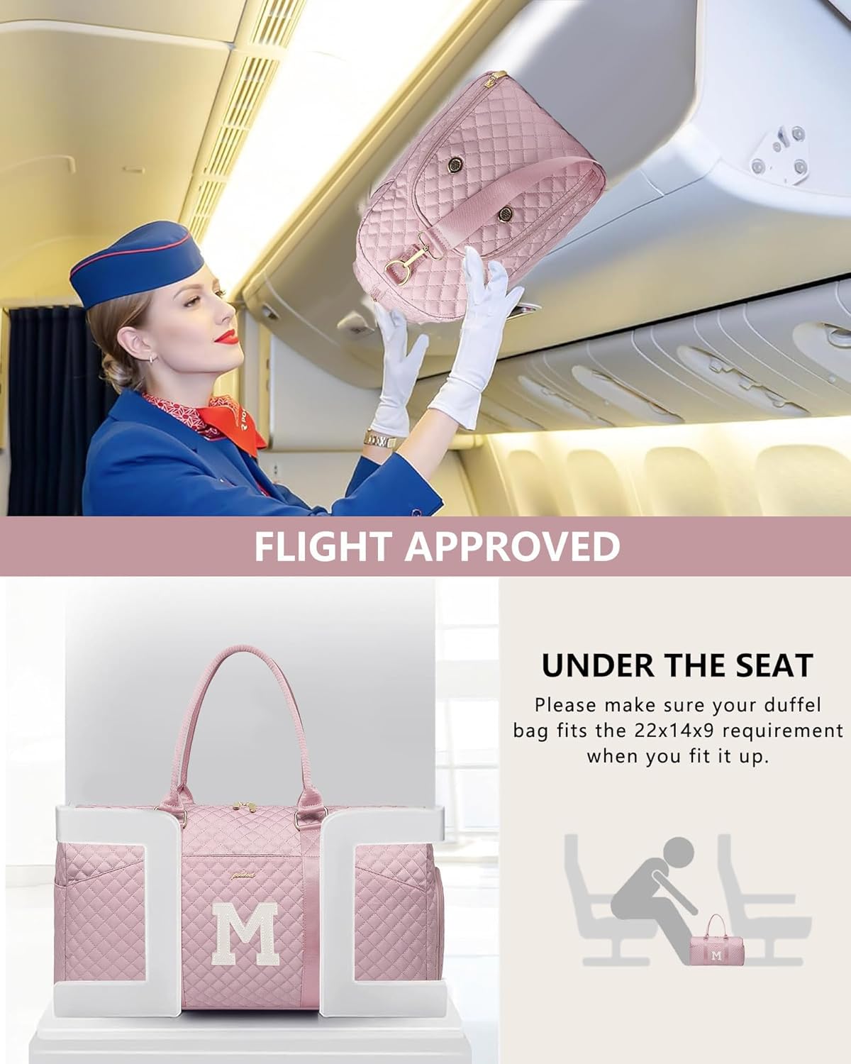 Women Weekender Travel Duffle Bag: Initial Duffel Overnight Bags with Shoe Compartment Large Carry on Tote with Toiletry Bag Weekend Traveling Yoga Gym Hospital Bag for Women with Wet Pocket Letter M - Image 7